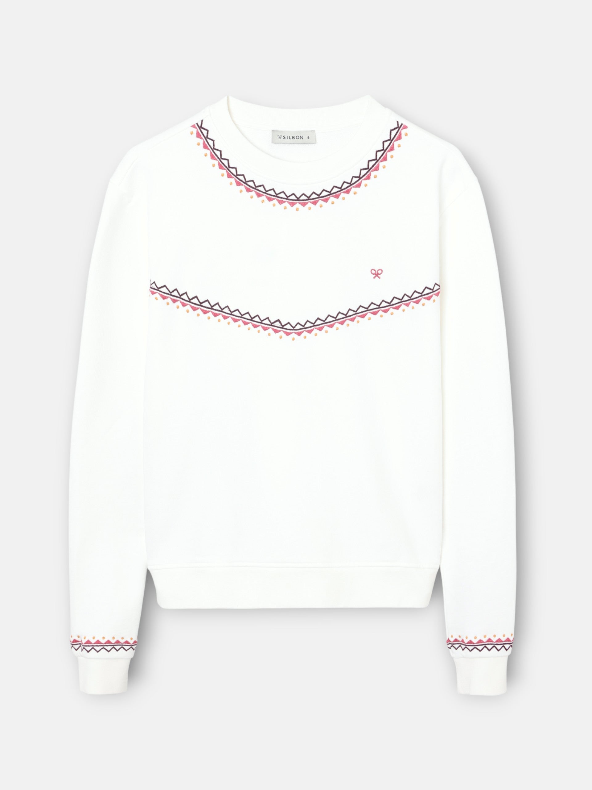 Sweat-shirt femme broderies ethniques écru