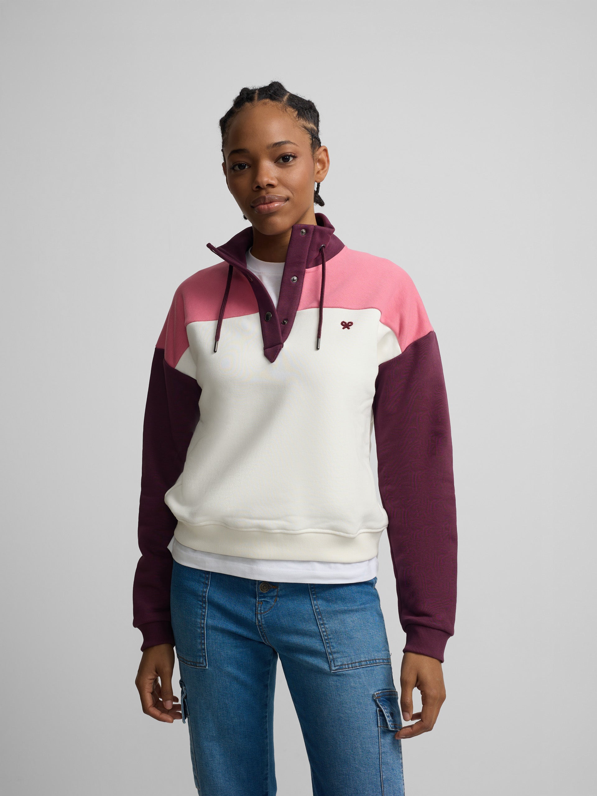 Sweatshirt mulher gola com botões rosa