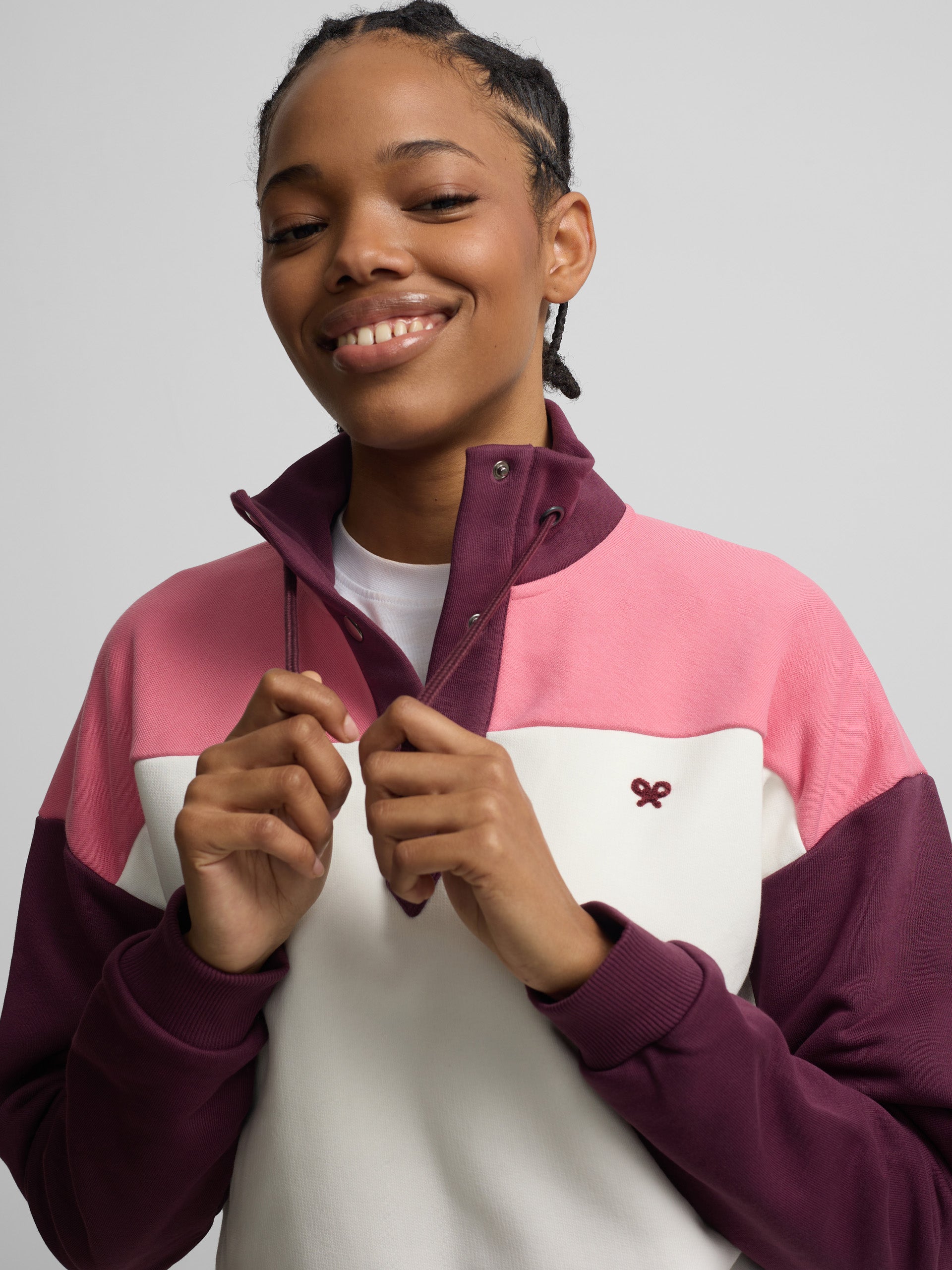 Sweatshirt mulher gola com botões rosa