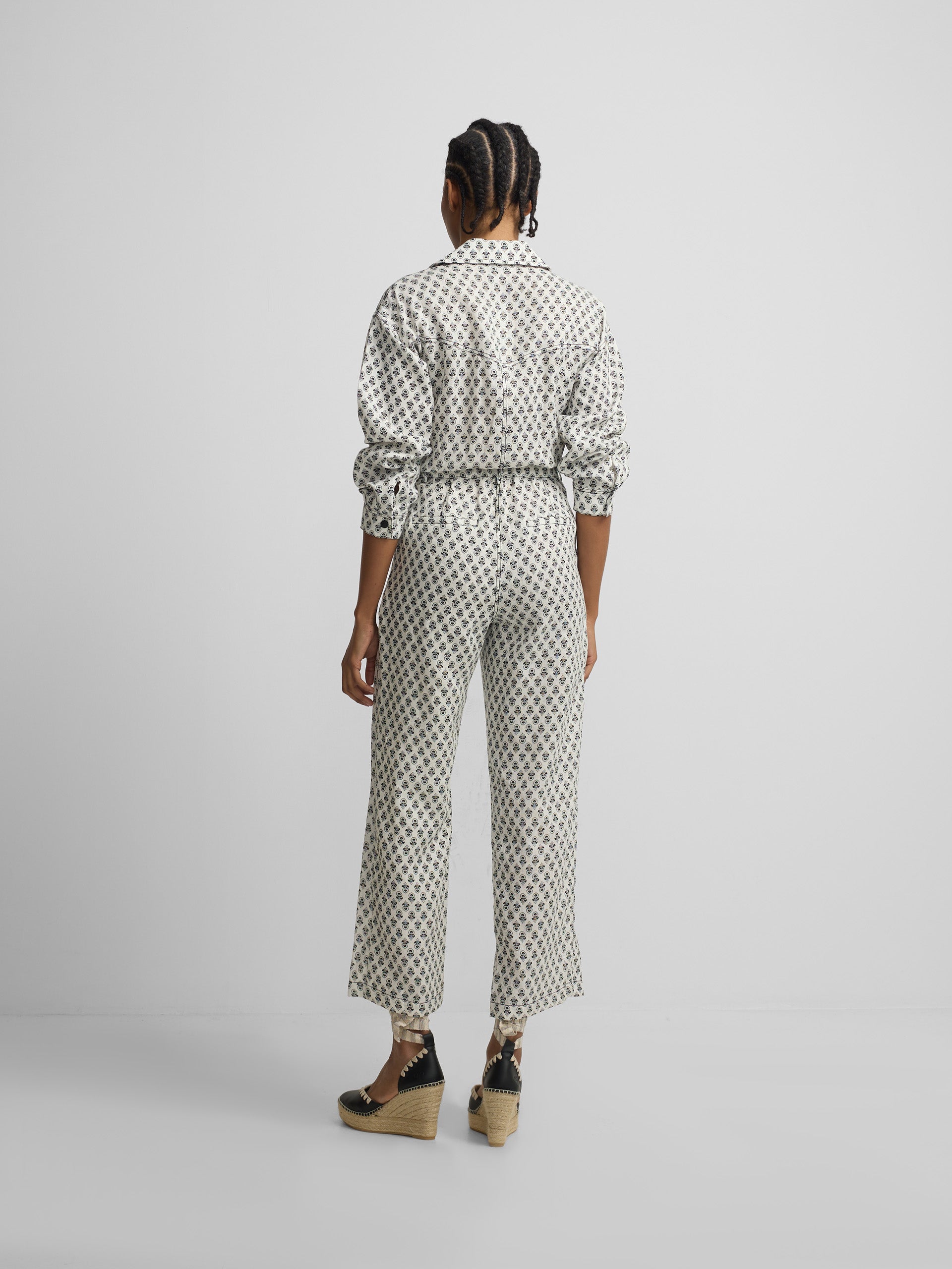 White printed linen jumpsuit