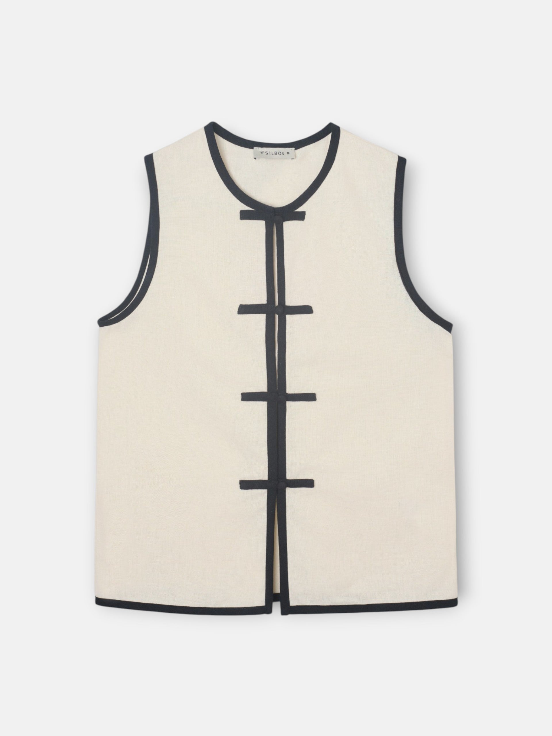 Gilet en lin écru à détails contrastés