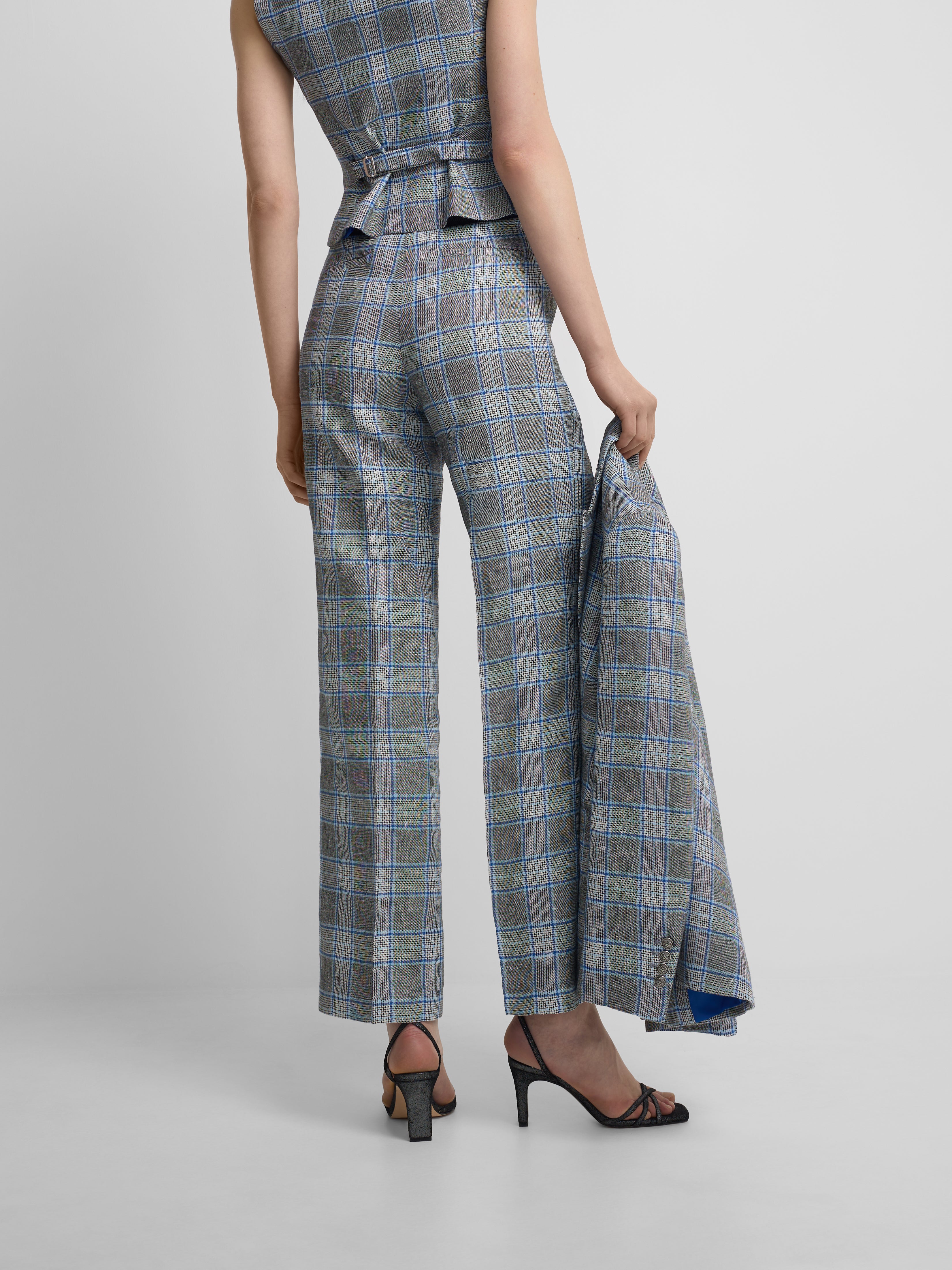 Pantalon droit à carreaux marine