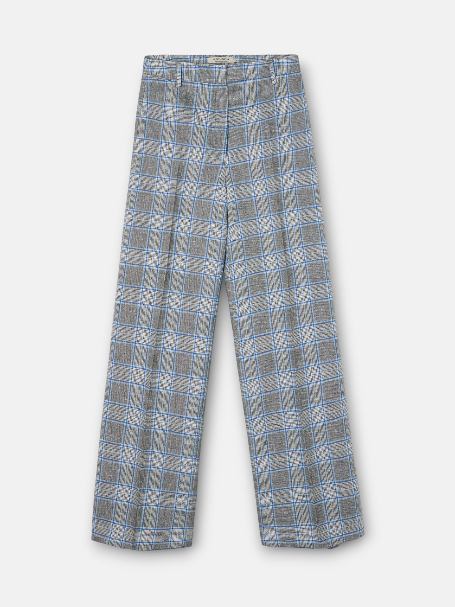 Pantalon droit à carreaux marine