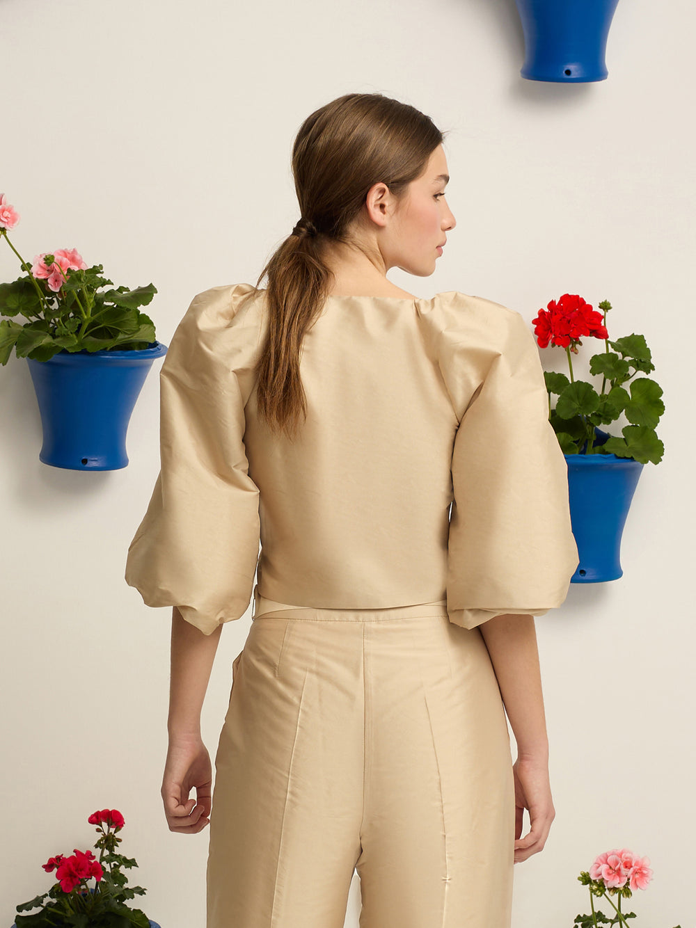 Blusa event collection manga farol beige