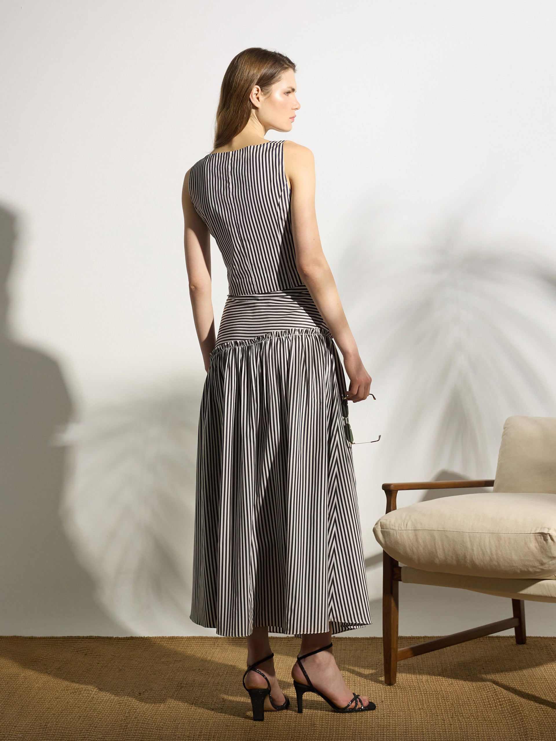 Falda midi unique rayas azul marino
