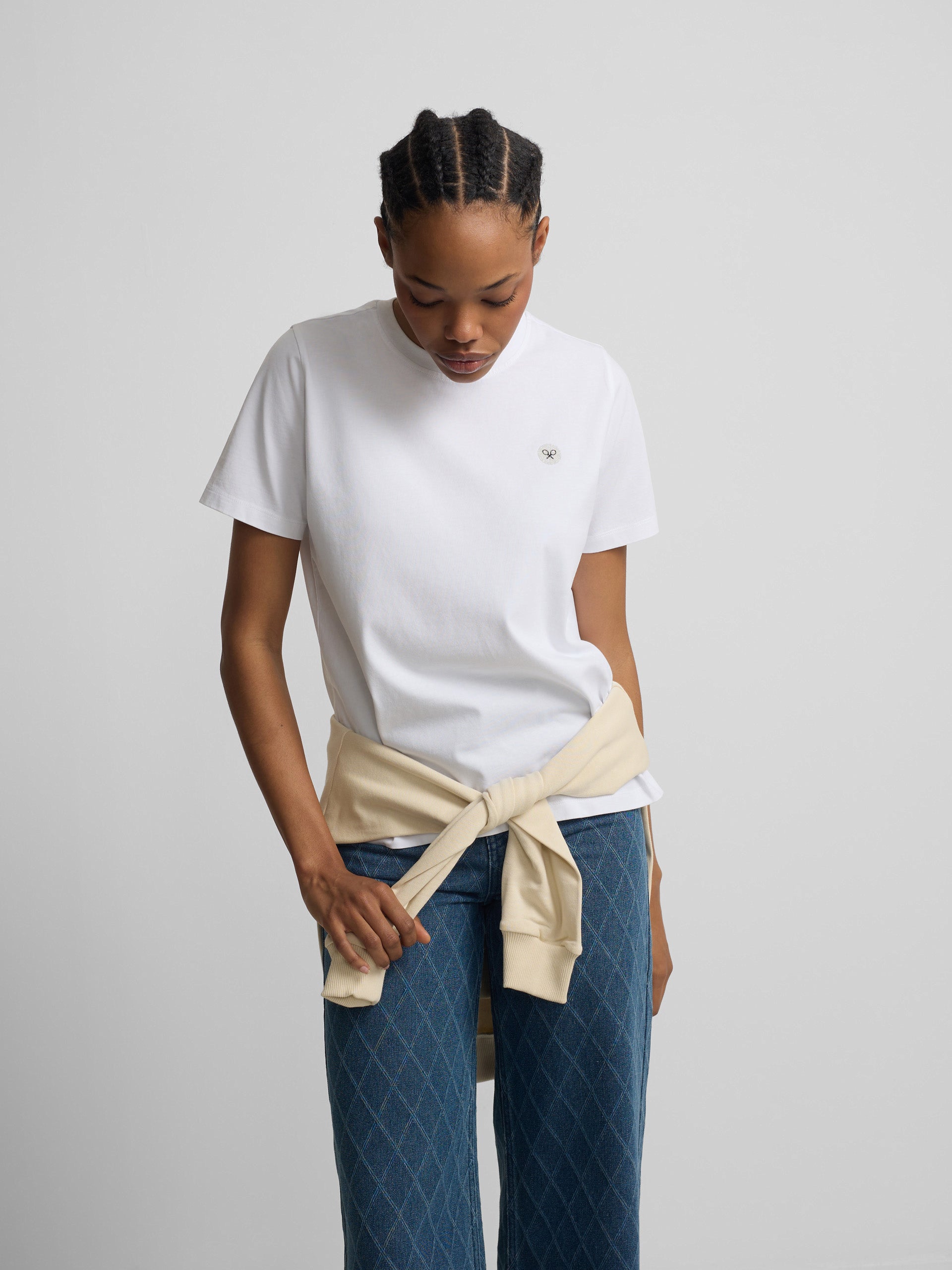 Camiseta woman blanca aplicacion cristal