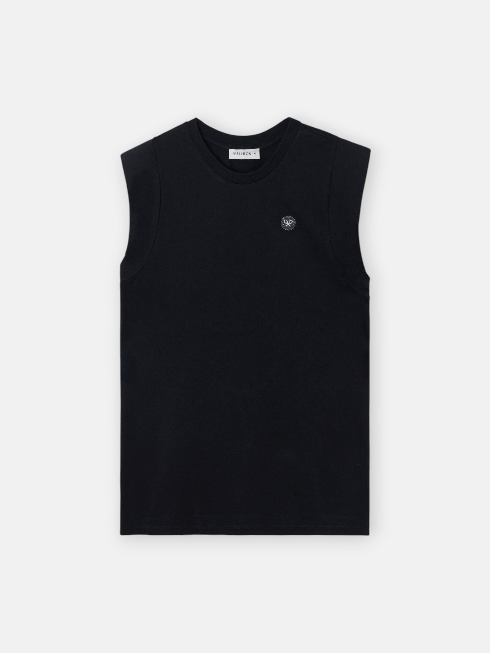 Camiseta woman negra hombreras aplicacion cristal
