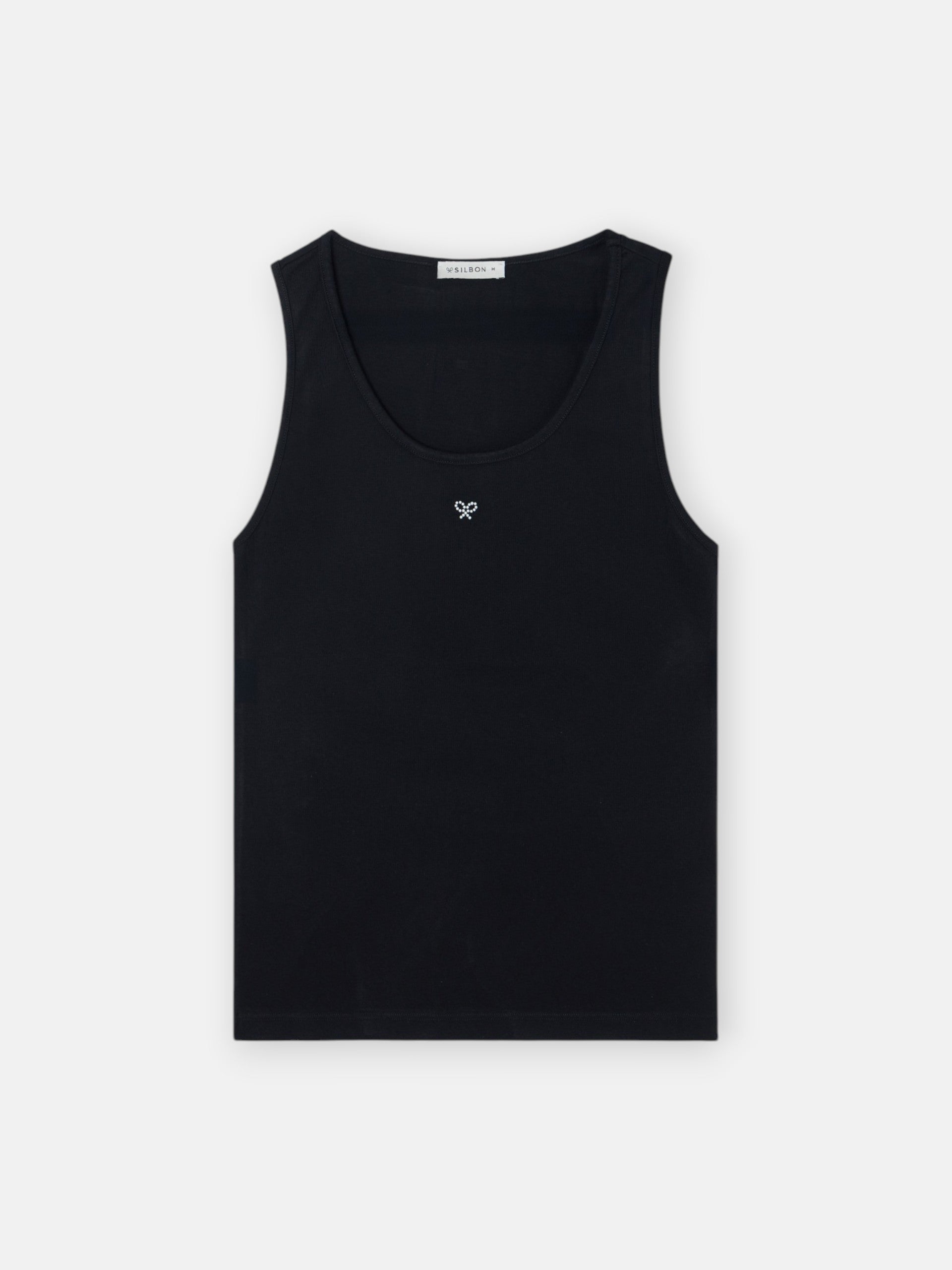 Camiseta tank woman negra aplicacion perla