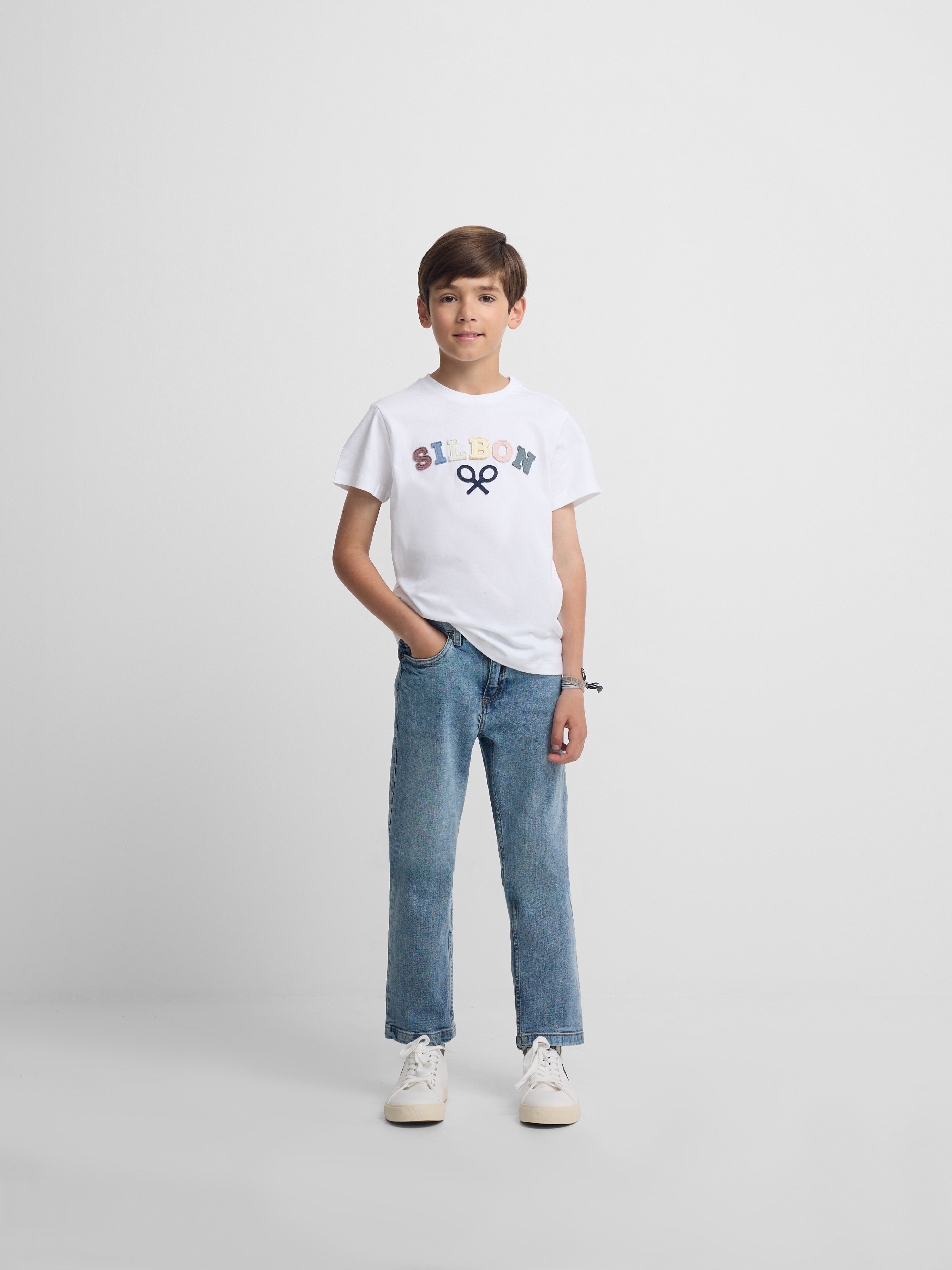 Camiseta kids Silbon raqueta media multicolor blanco