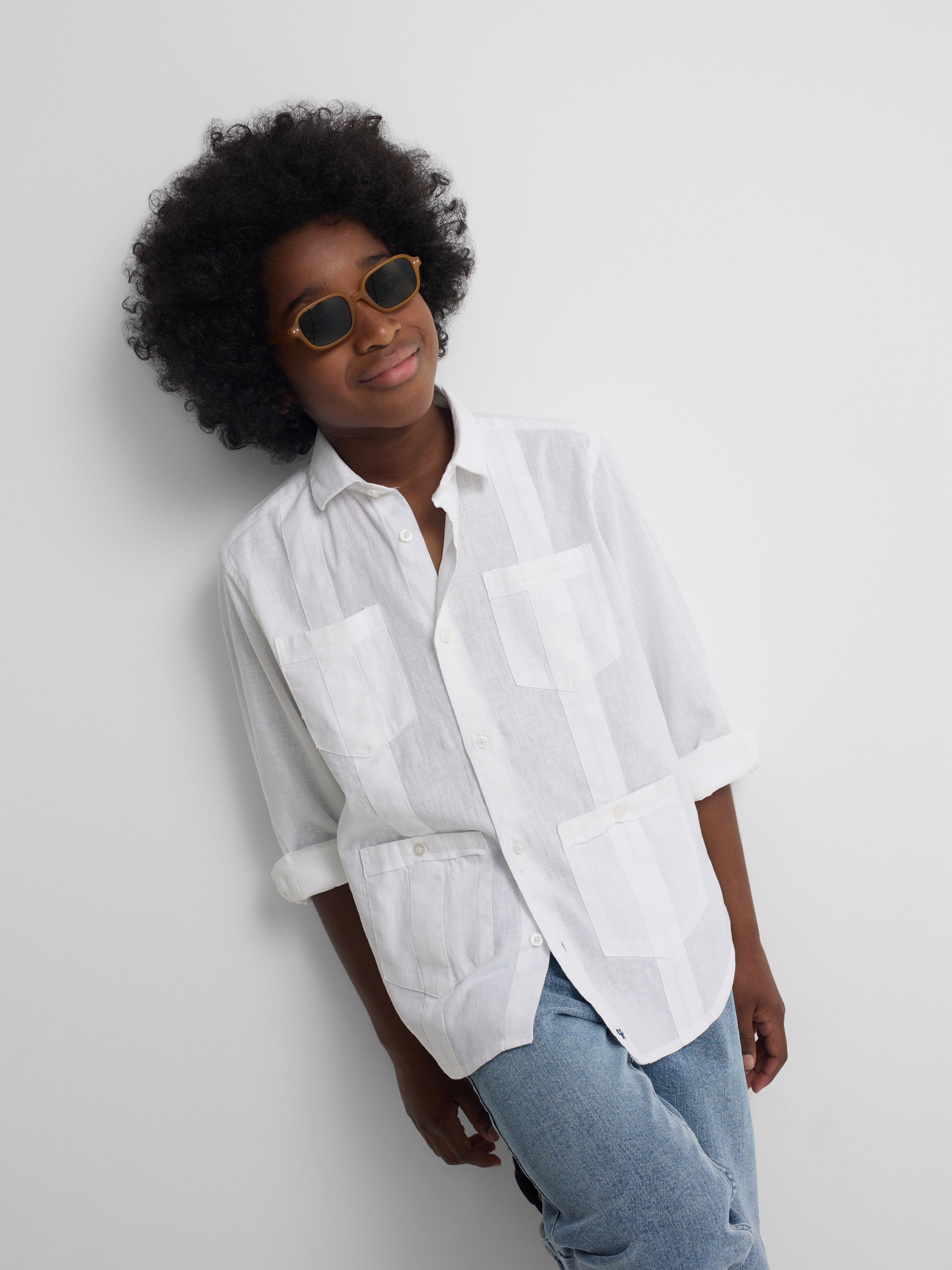 Guayabera sport kids lino blanco