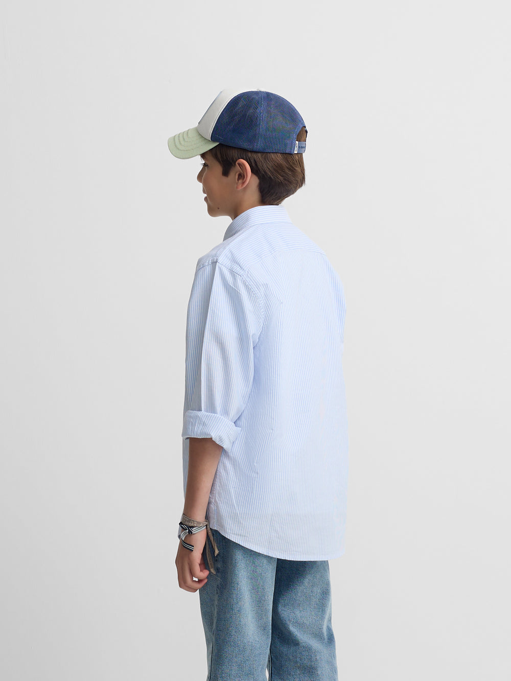 Camisa desportiva criança riscas oxford azul