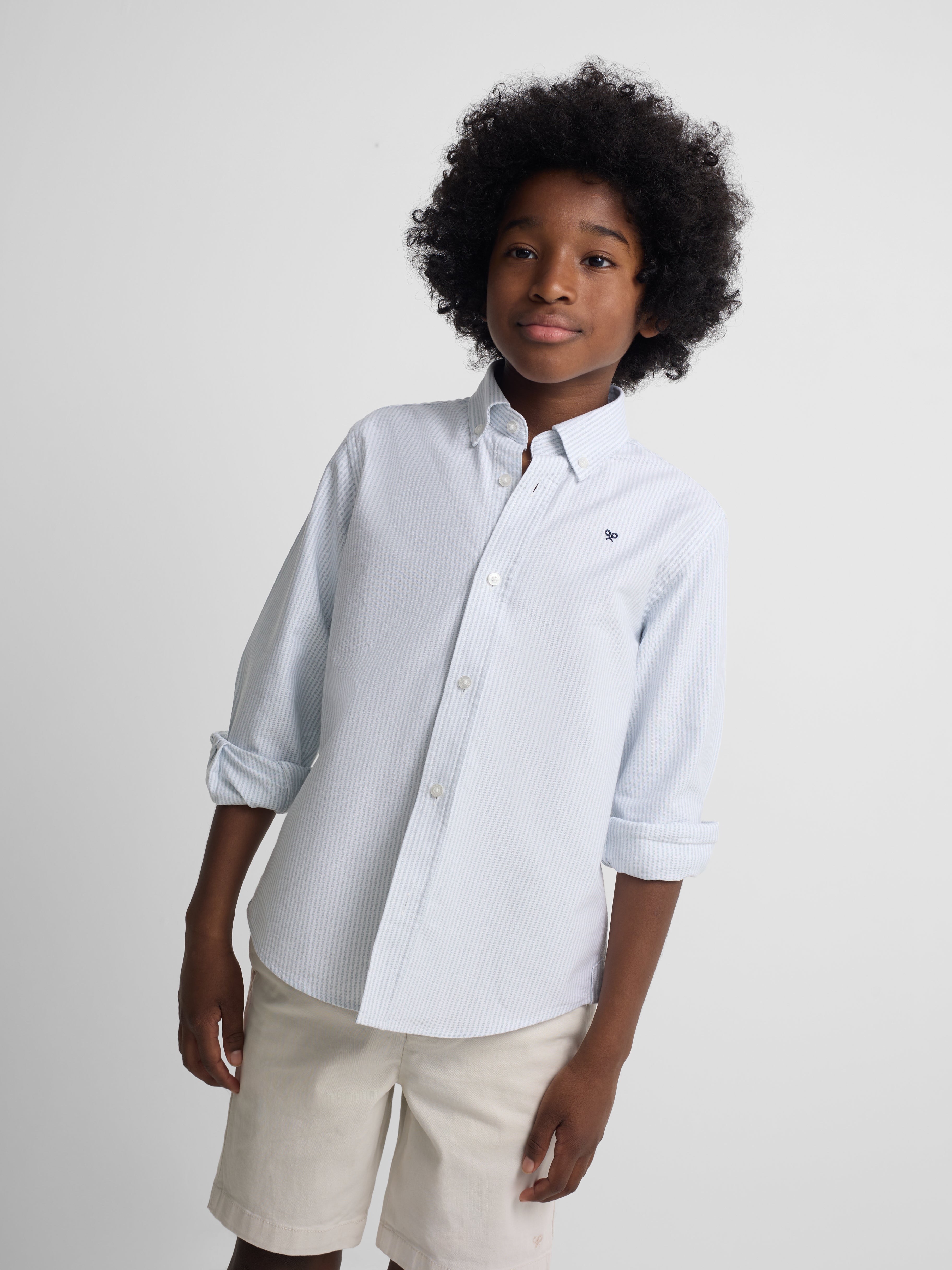 Kids' sport shirt green oxford stripes