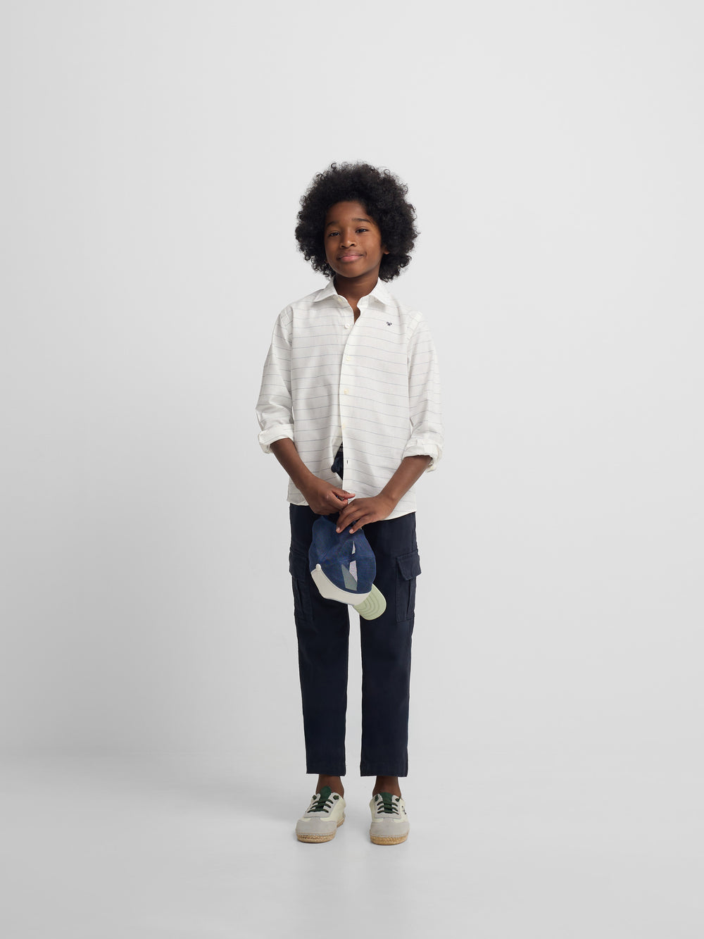 Chemise enfant en lin à fines rayures bleues