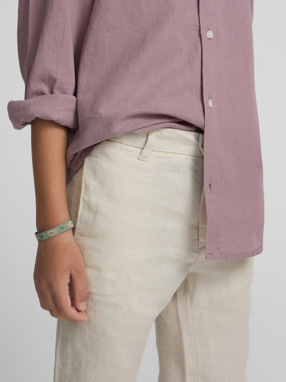 Beige linen chino sport pants for kids