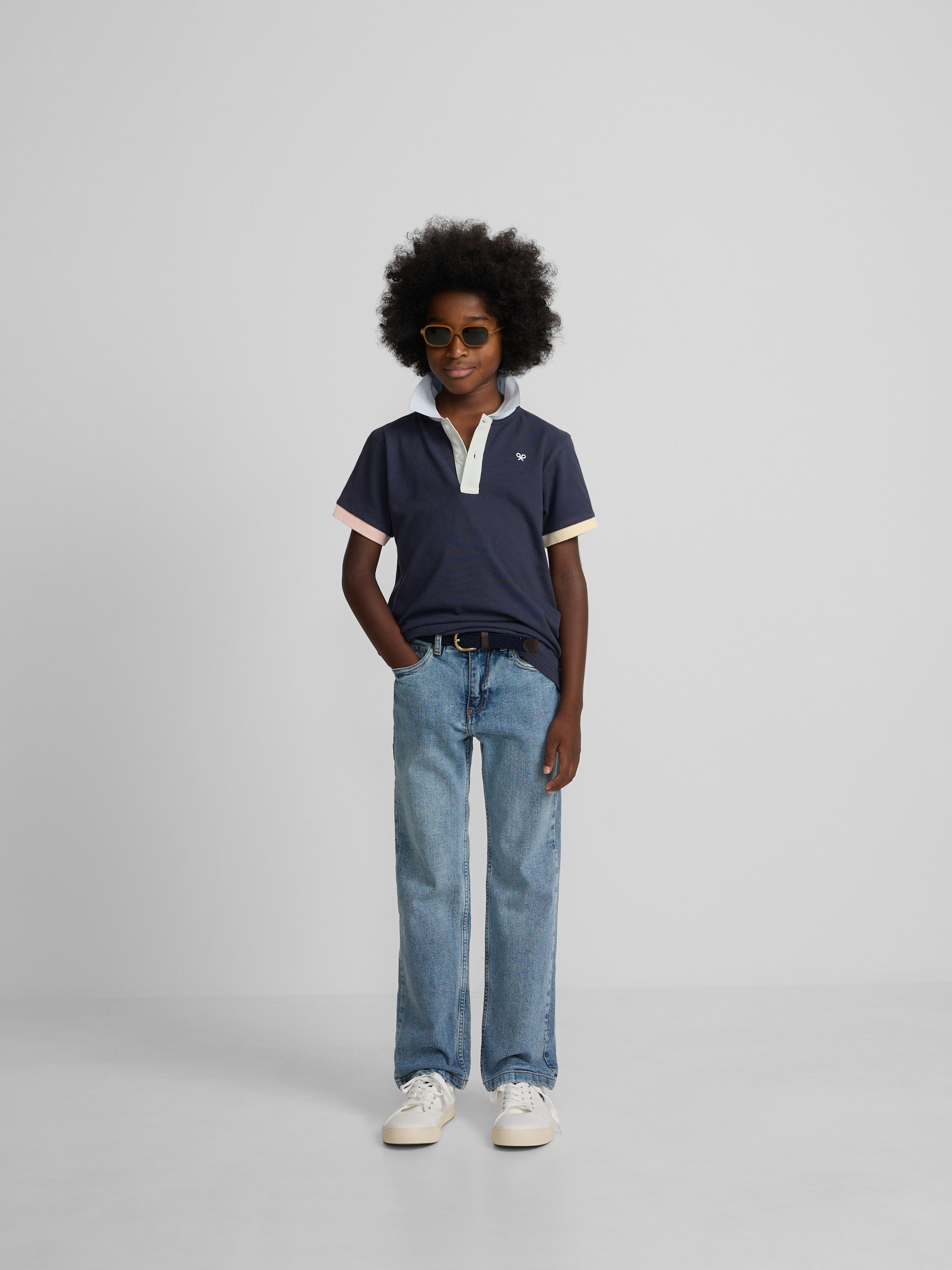 Polo kids ribete multicolor azul marino