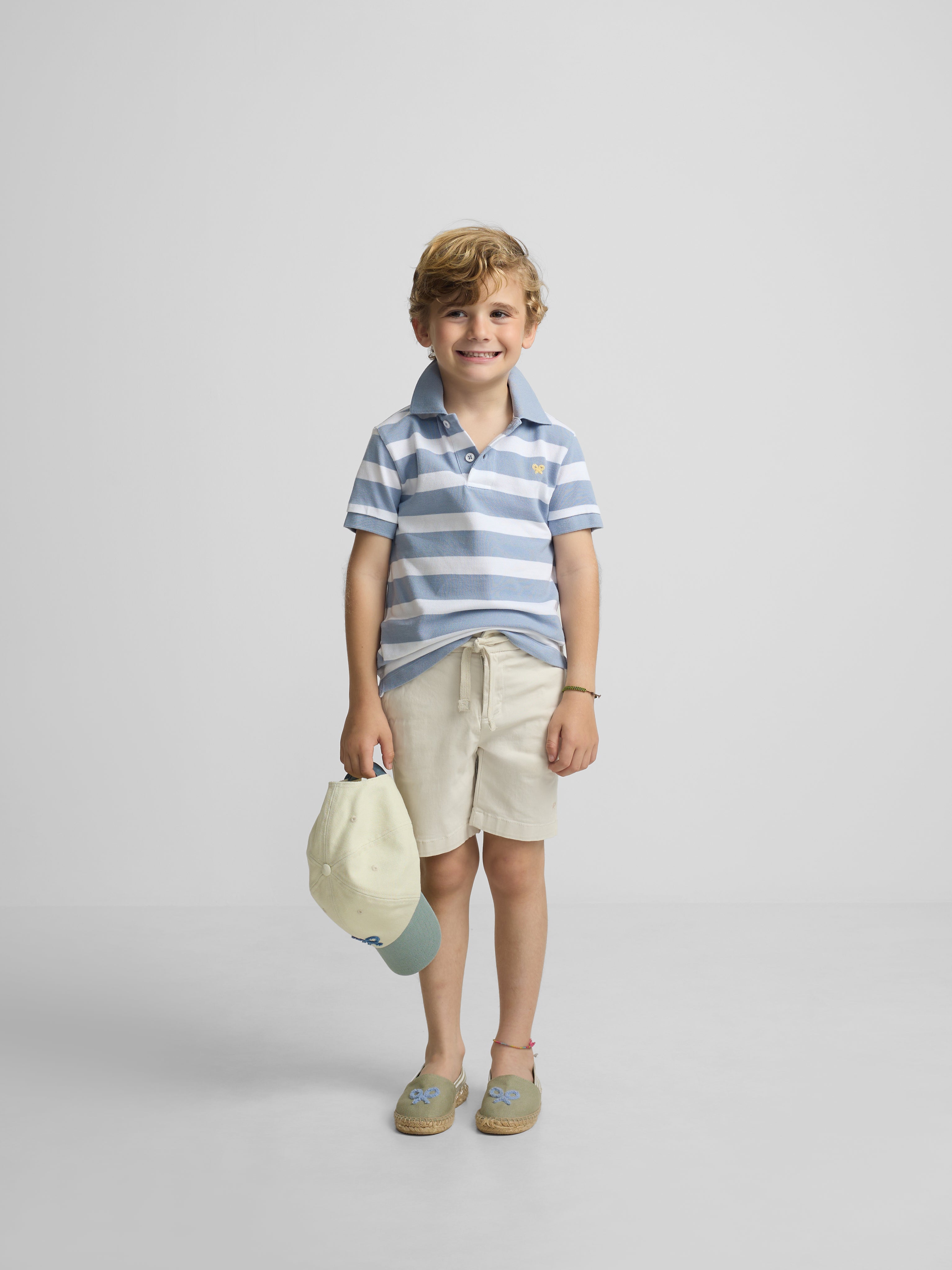 Polo criança riscas branco azul