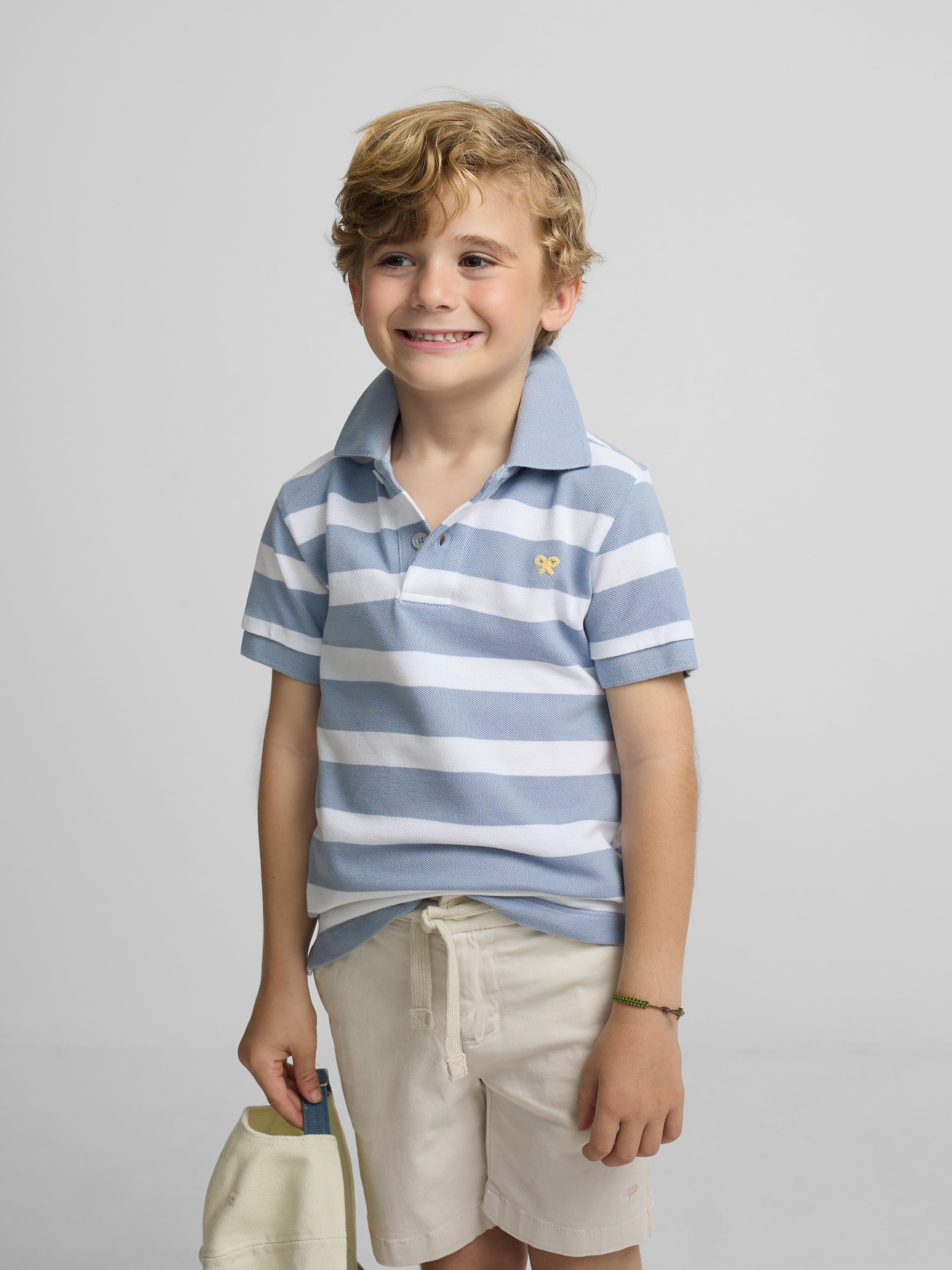Polo criança riscas branco azul