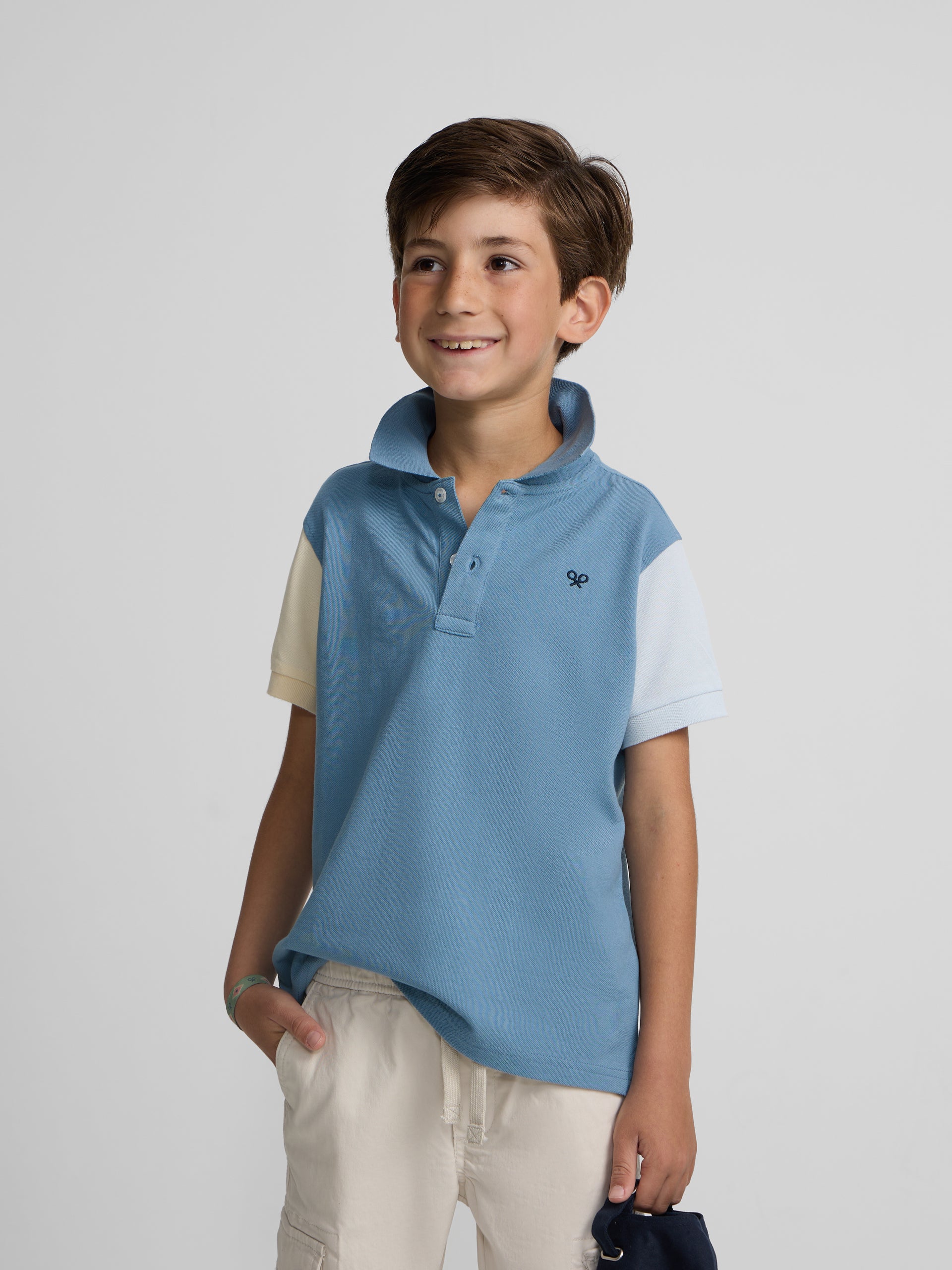 Polo enfant tricolore bleu