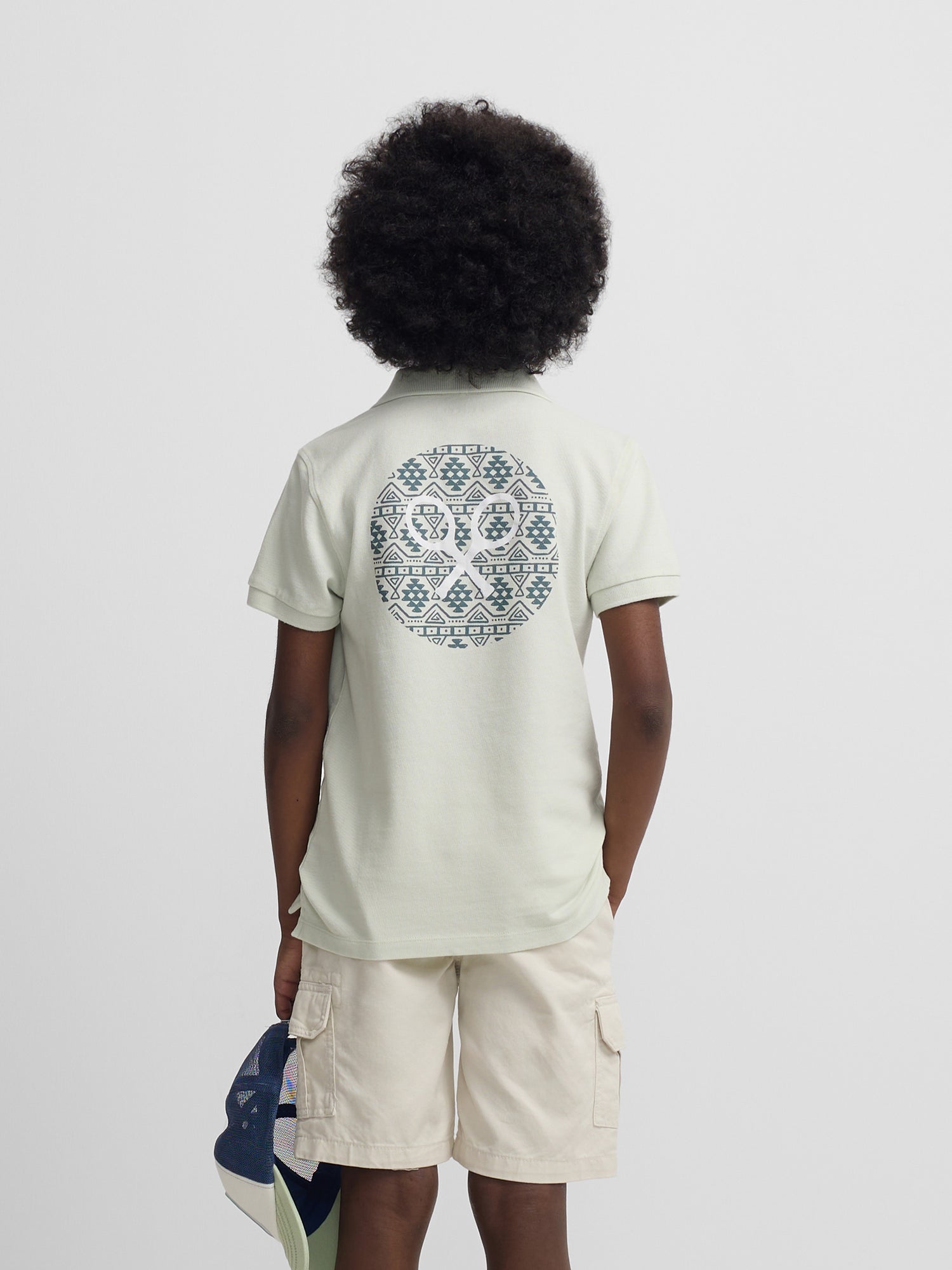 Kids' ethnic racket green polo