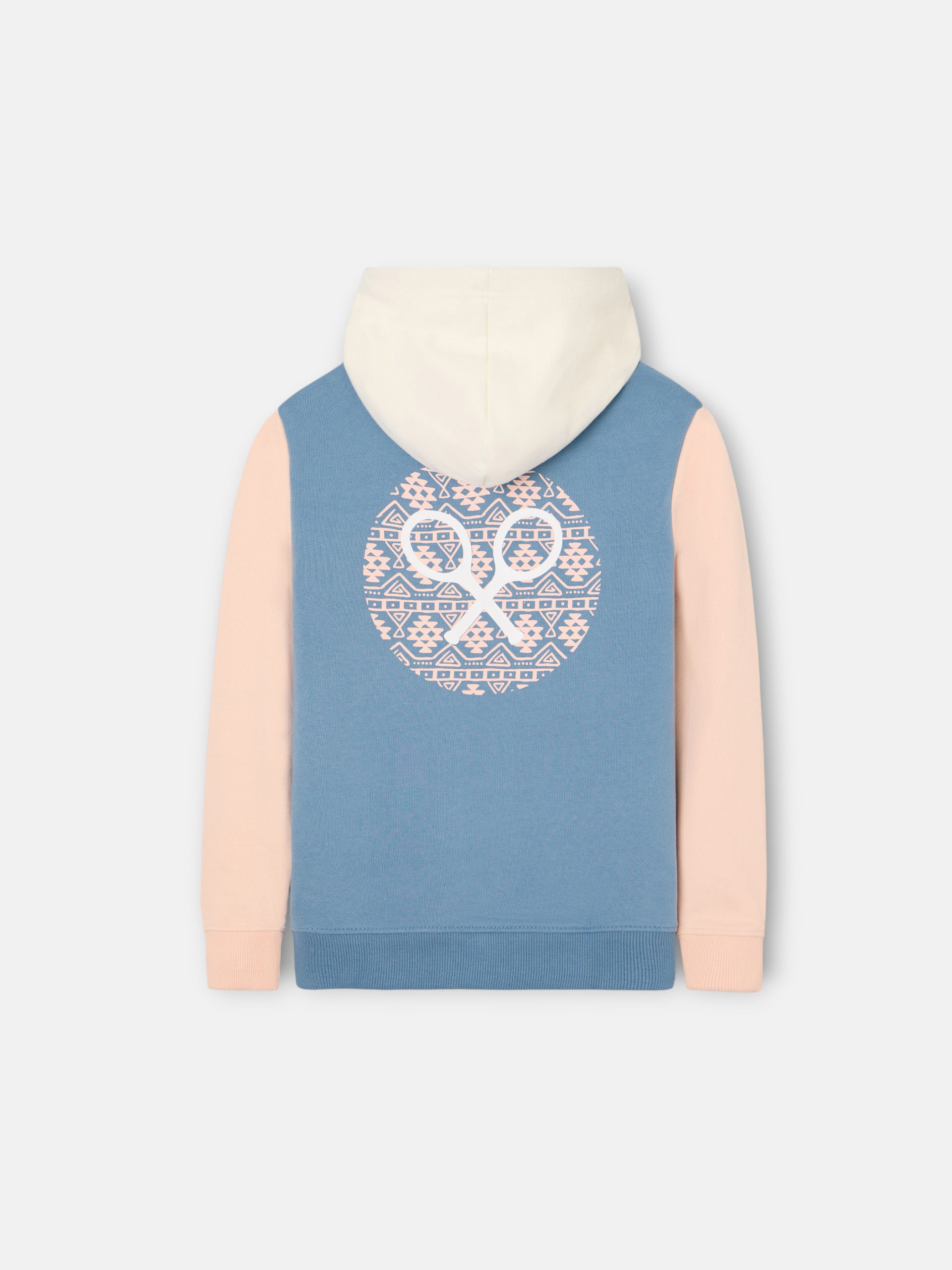 Sweatshirt kids com capuz raquete étnica azul