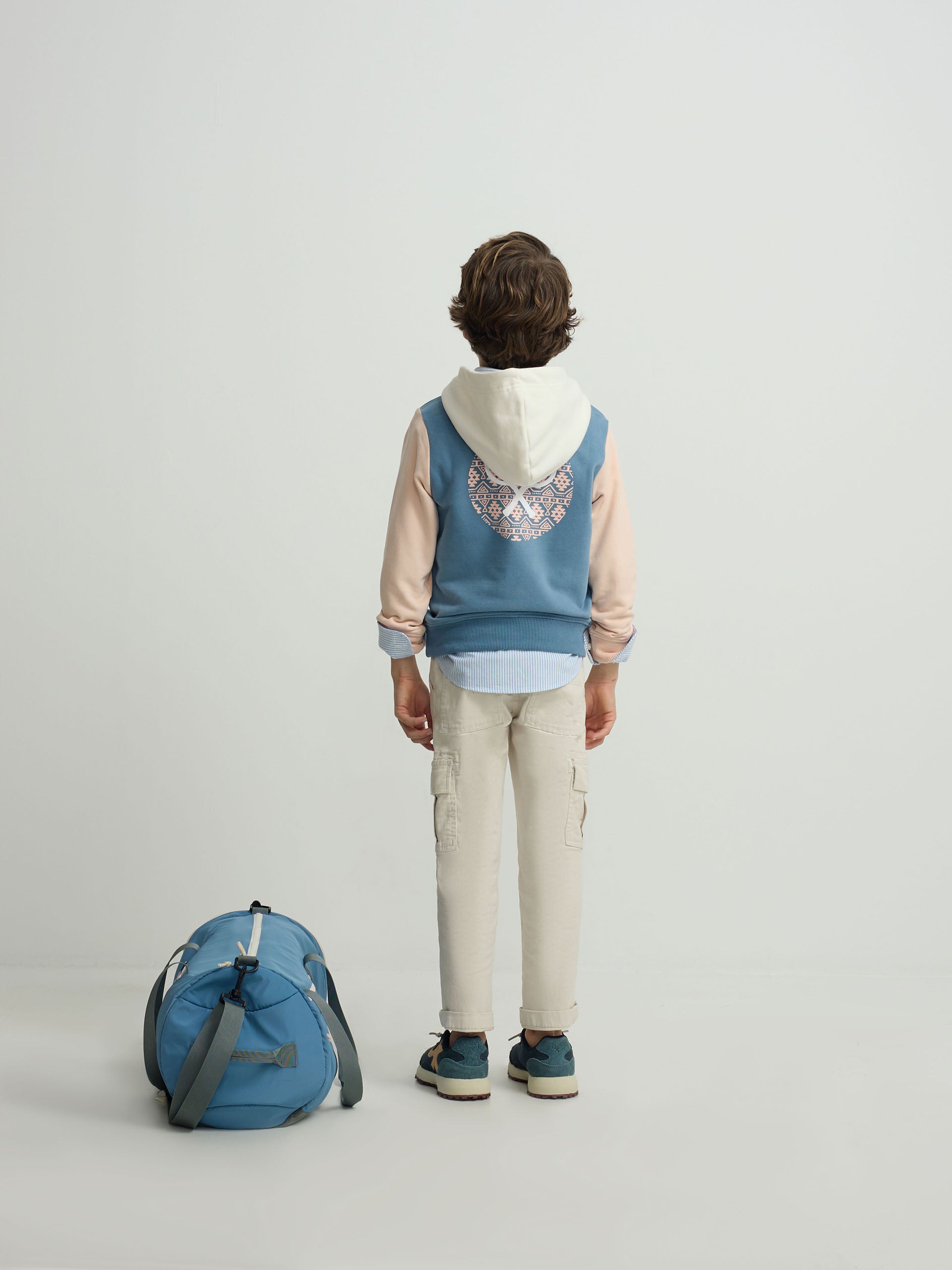 Sweatshirt kids com capuz raquete étnica azul