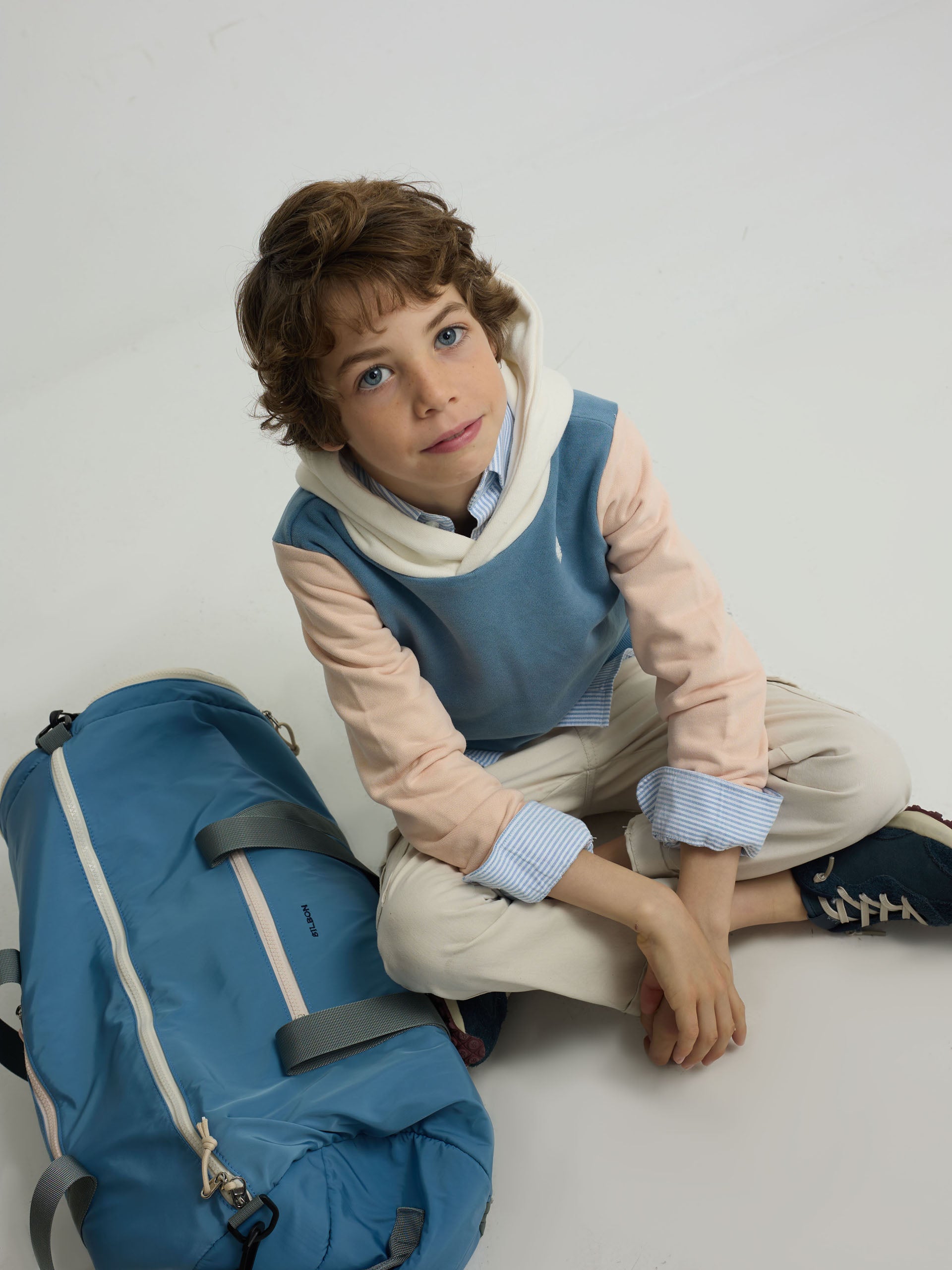 Sweatshirt kids com capuz raquete étnica azul