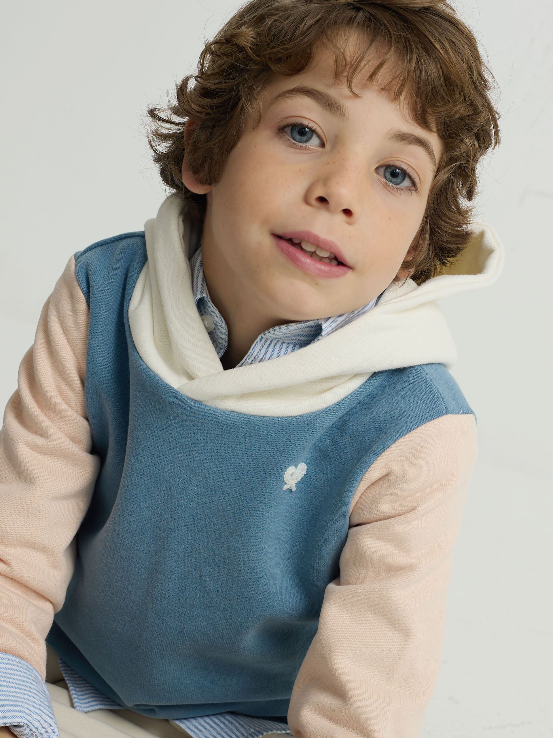 Sweatshirt kids com capuz raquete étnica azul