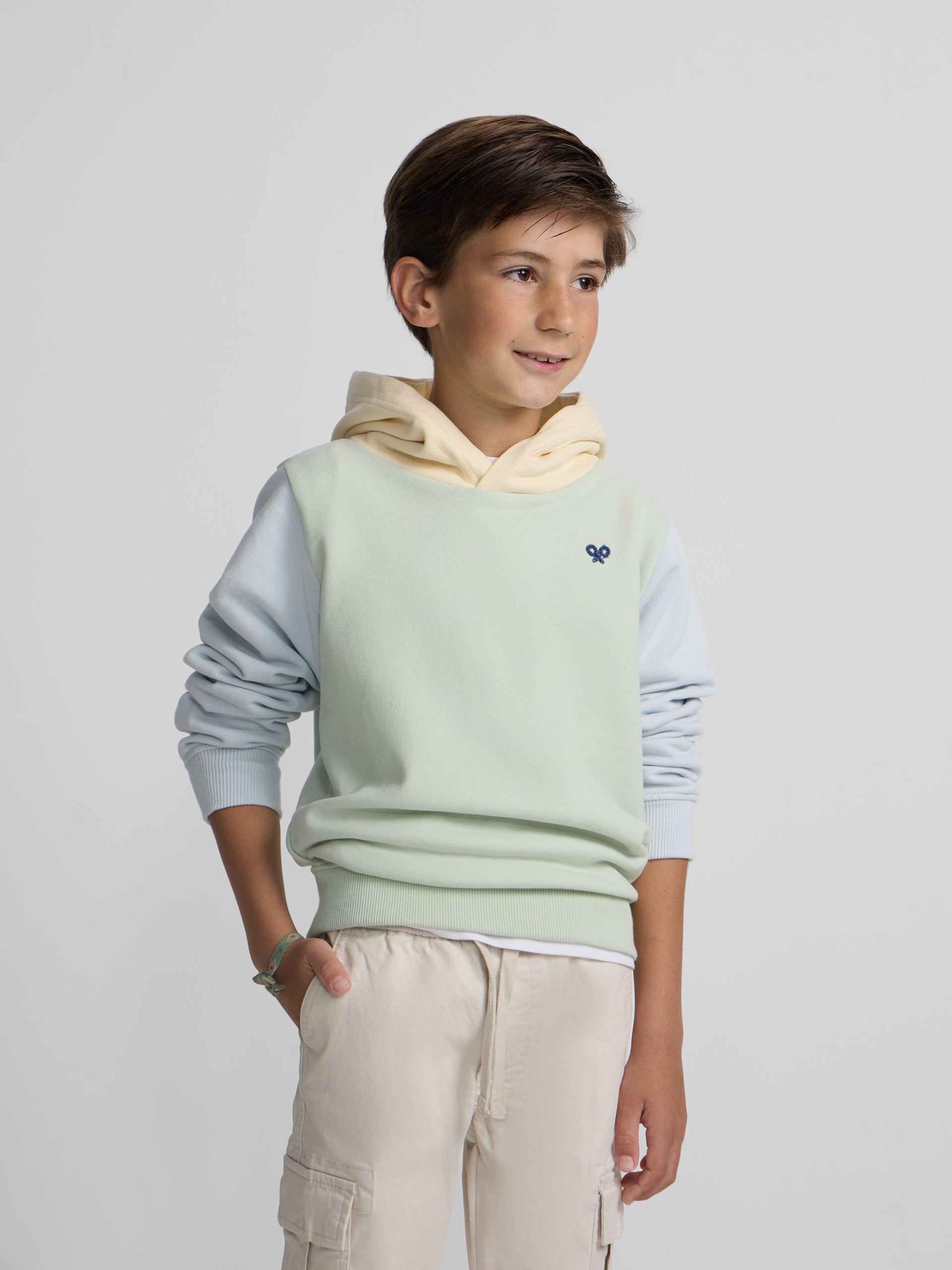 Kids hoodie with ethnic racket print in green