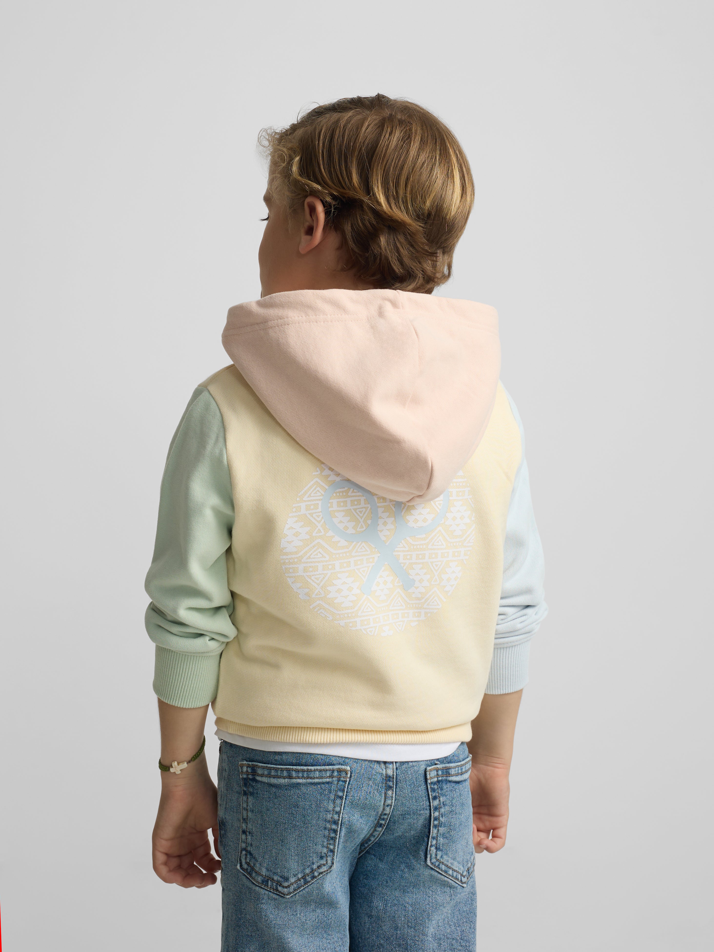 Sweatshirt kids com capuz multicolor amarelo
