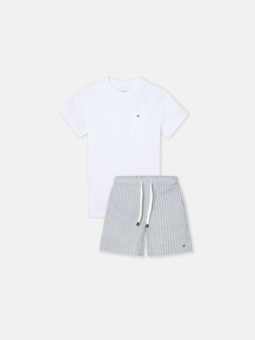 Pijama kids corto bolsillo rayas azul gris