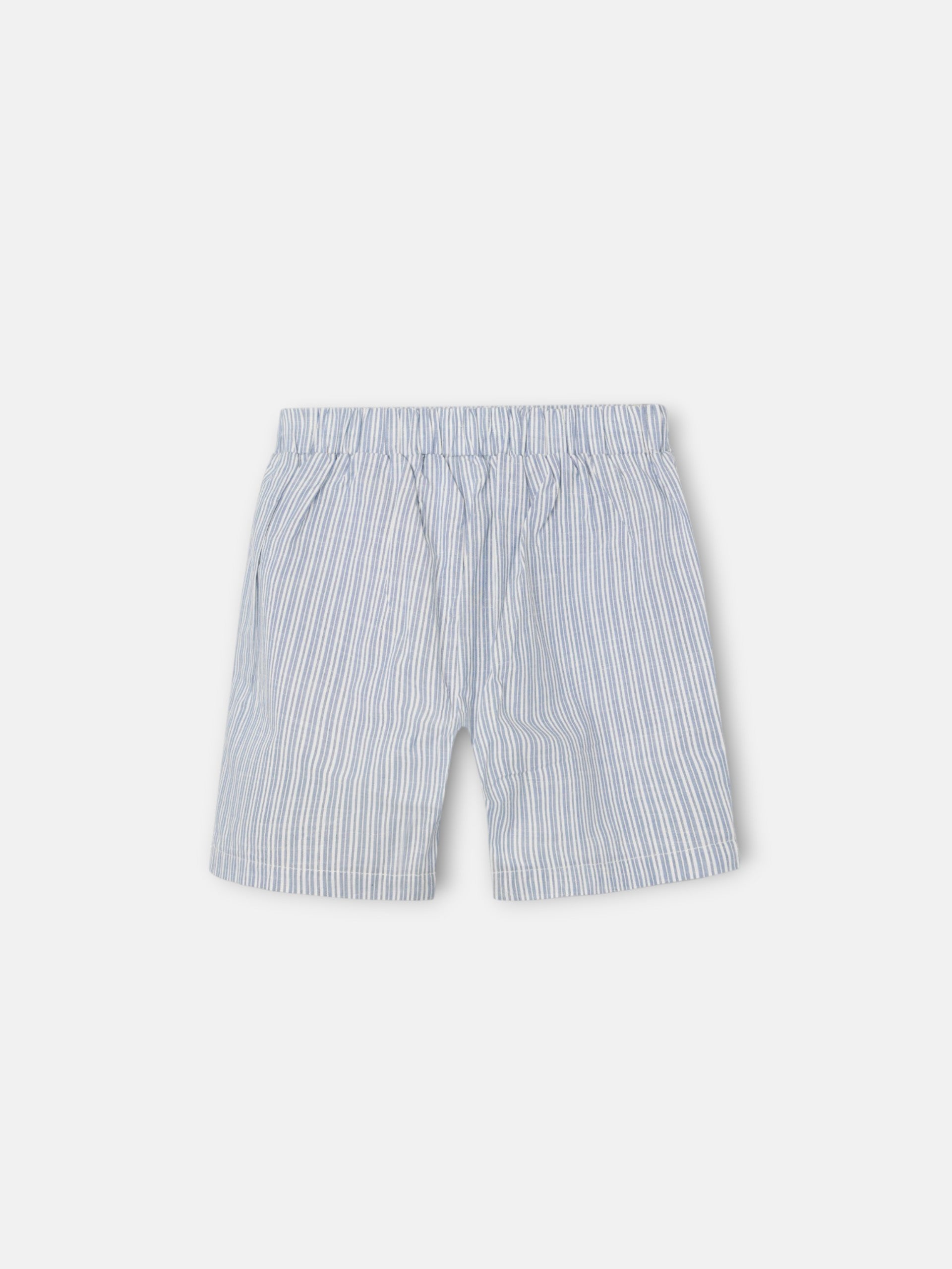 Pijama kids corto bolsillo rayas azul gris