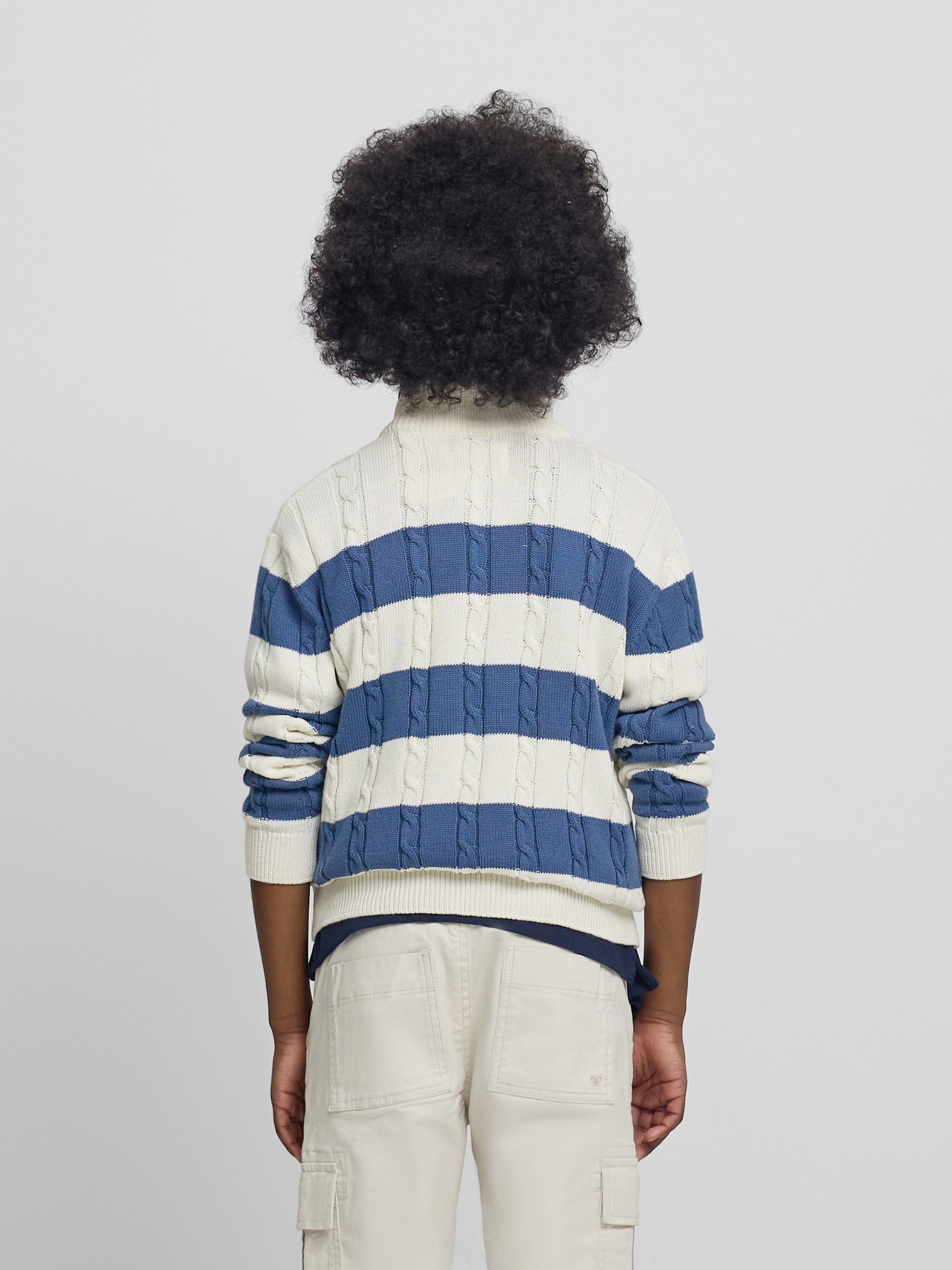 Camisola criança meia-fecho risca azul