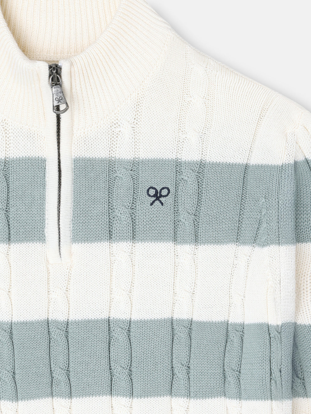 Kids sweater with half zipper, medium green stripe