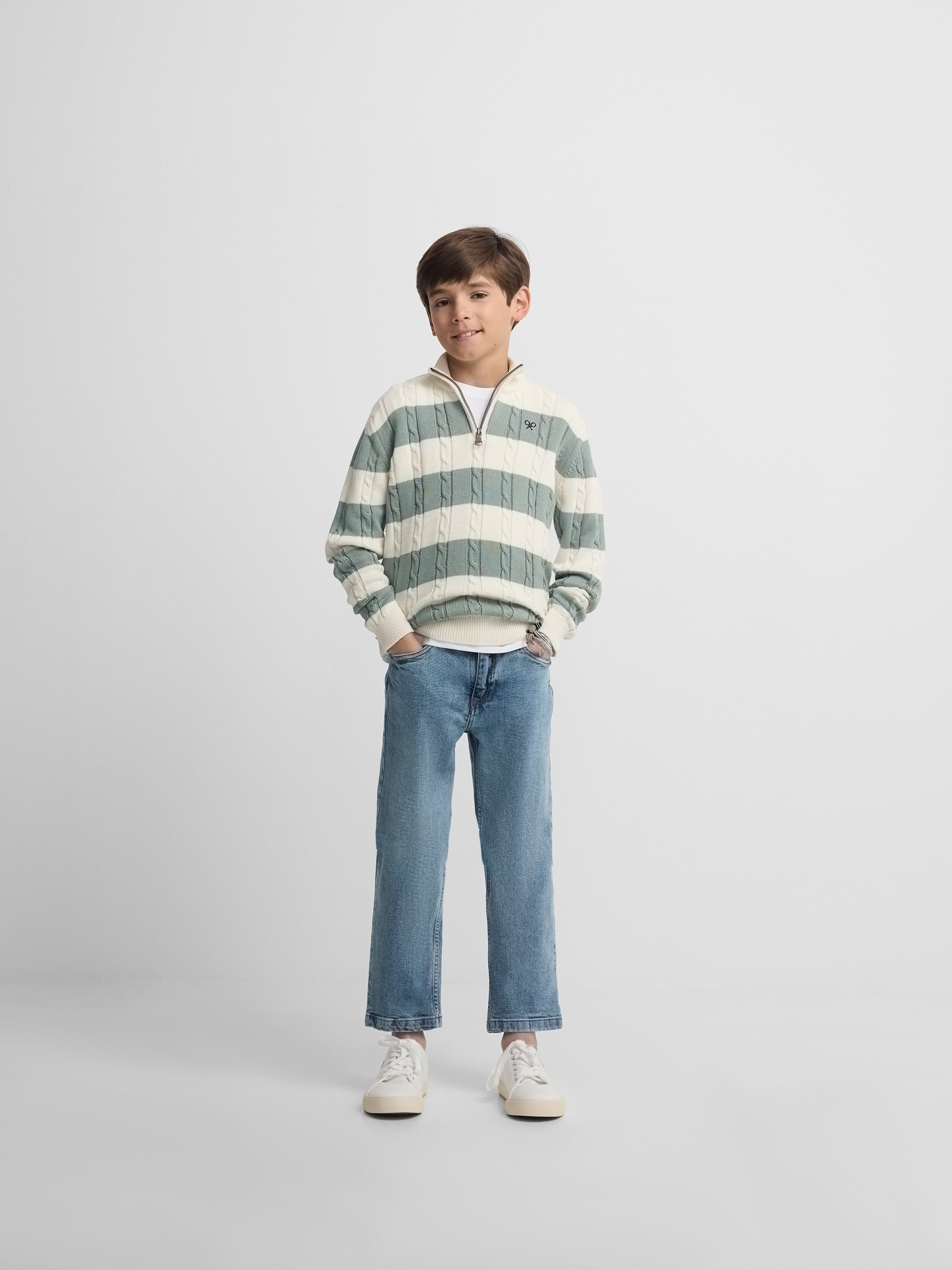 Jersey kids media cremallera raya verde medio