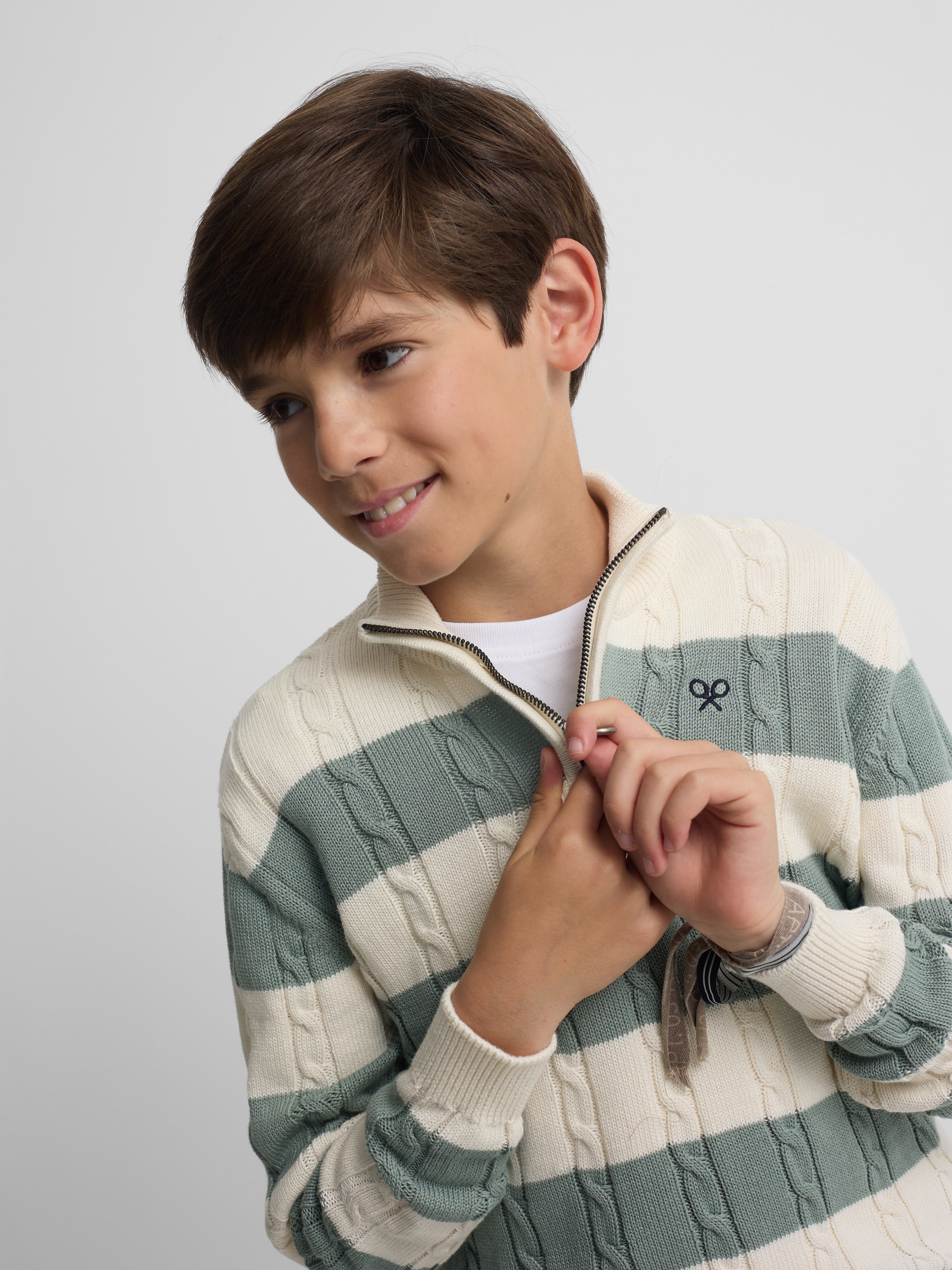 Jersey kids media cremallera raya verde medio