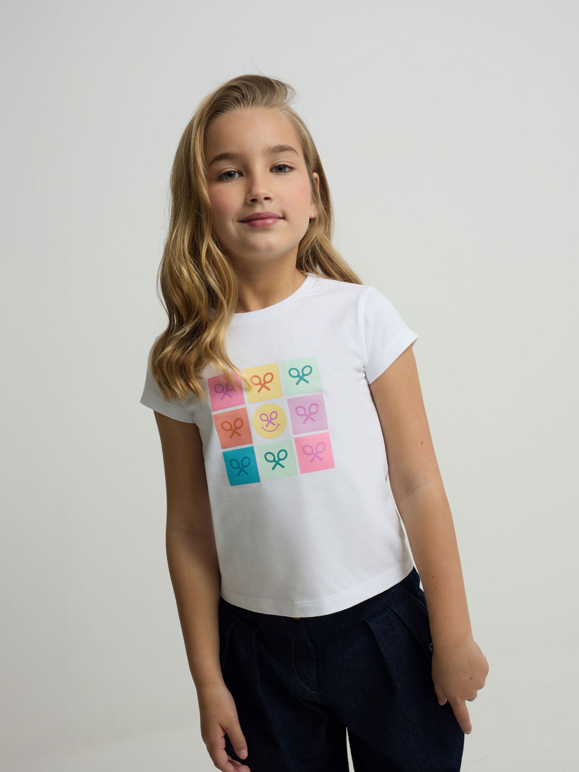 T-shirt fille raquettes smile blanche