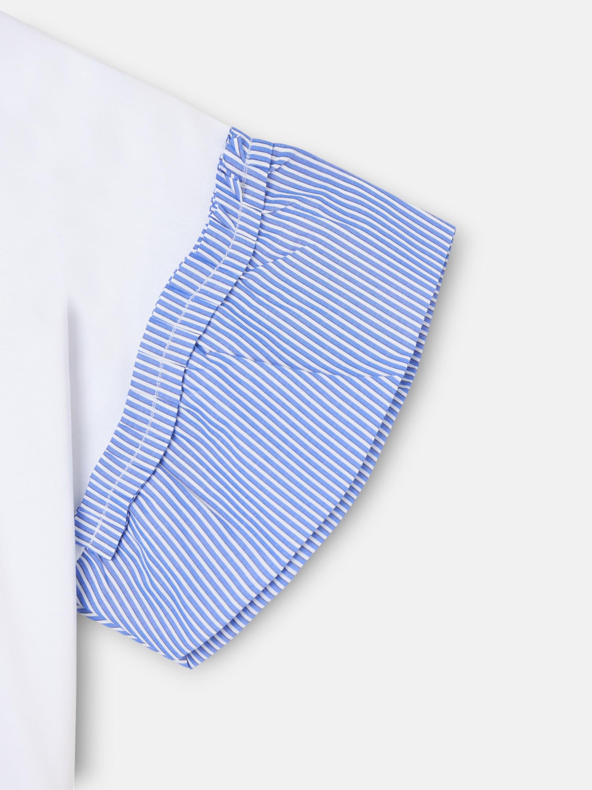 Camiseta girl volantes popelin rayas blanca