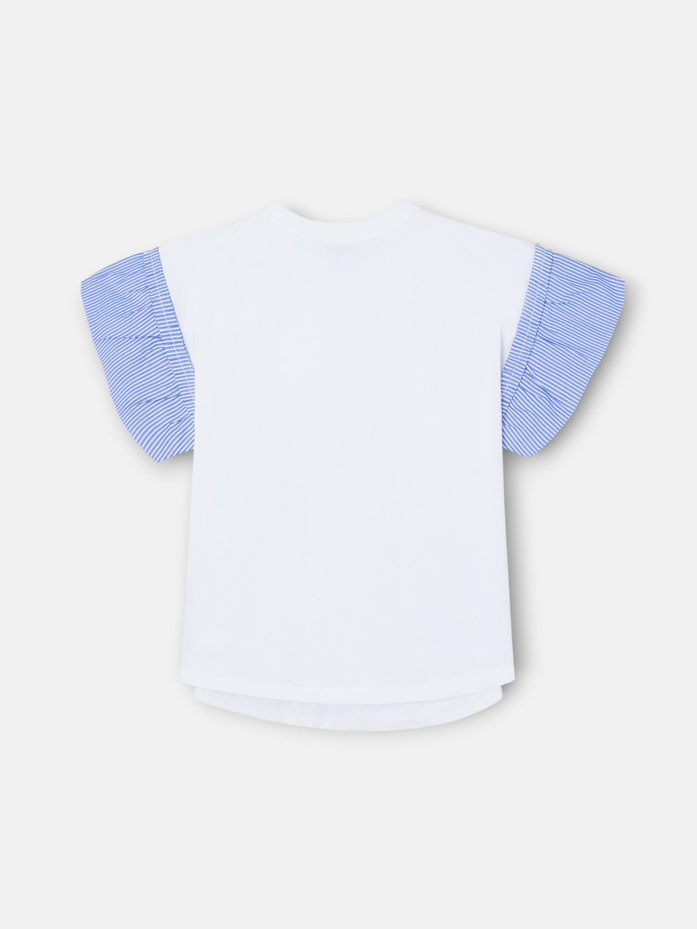 Camiseta girl volantes popelin rayas blanca