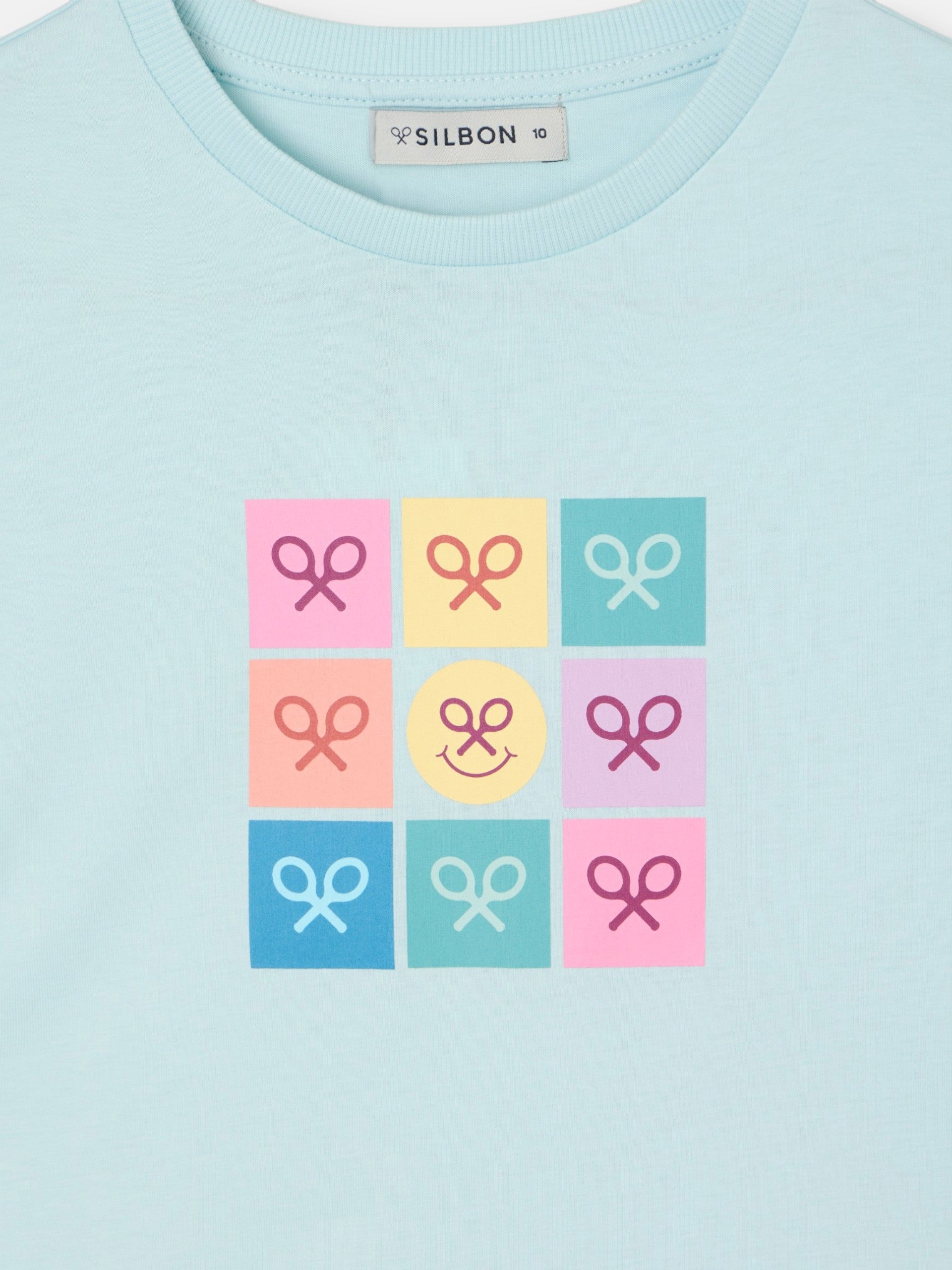 Girl's multicolor rackets blue t-shirt