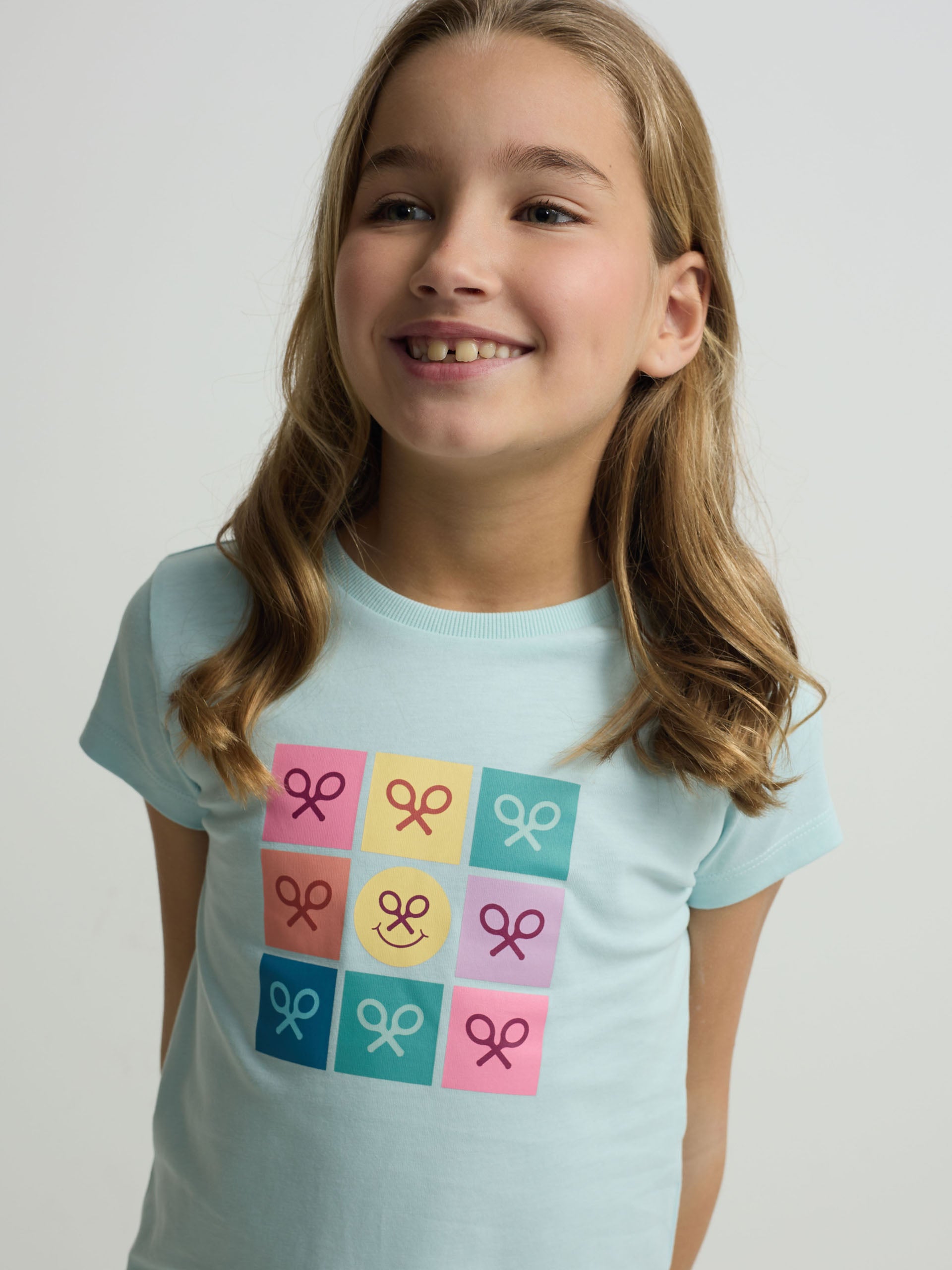 Girl's multicolor rackets blue t-shirt