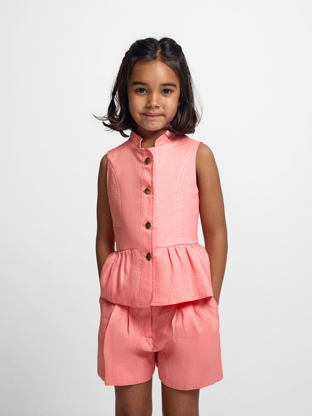 Top girl lino botones coral