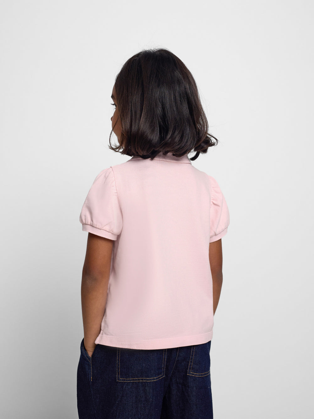 Polo girl manga abullonada rosa claro