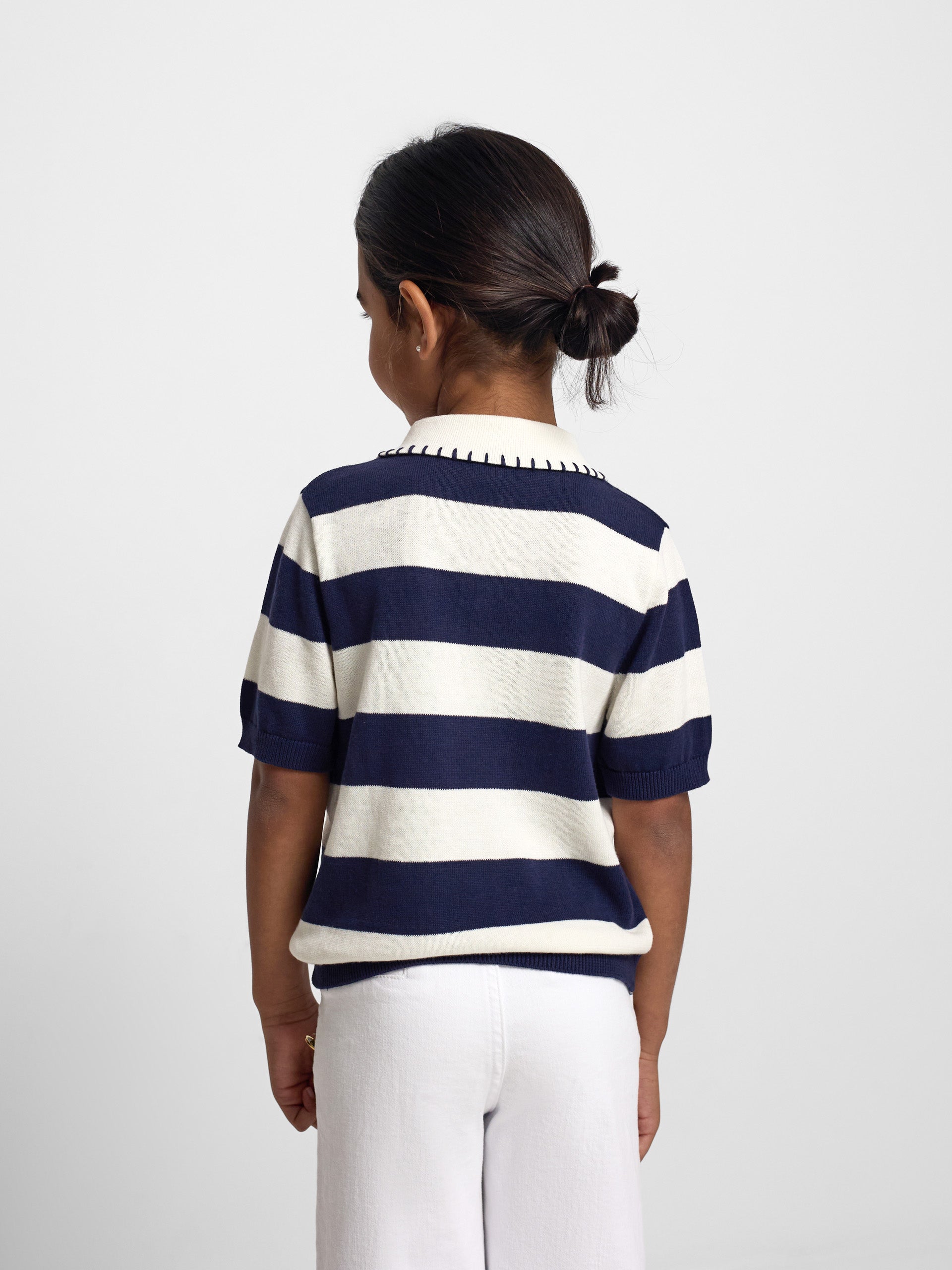 Polo girl punto manga corta azul y blanco