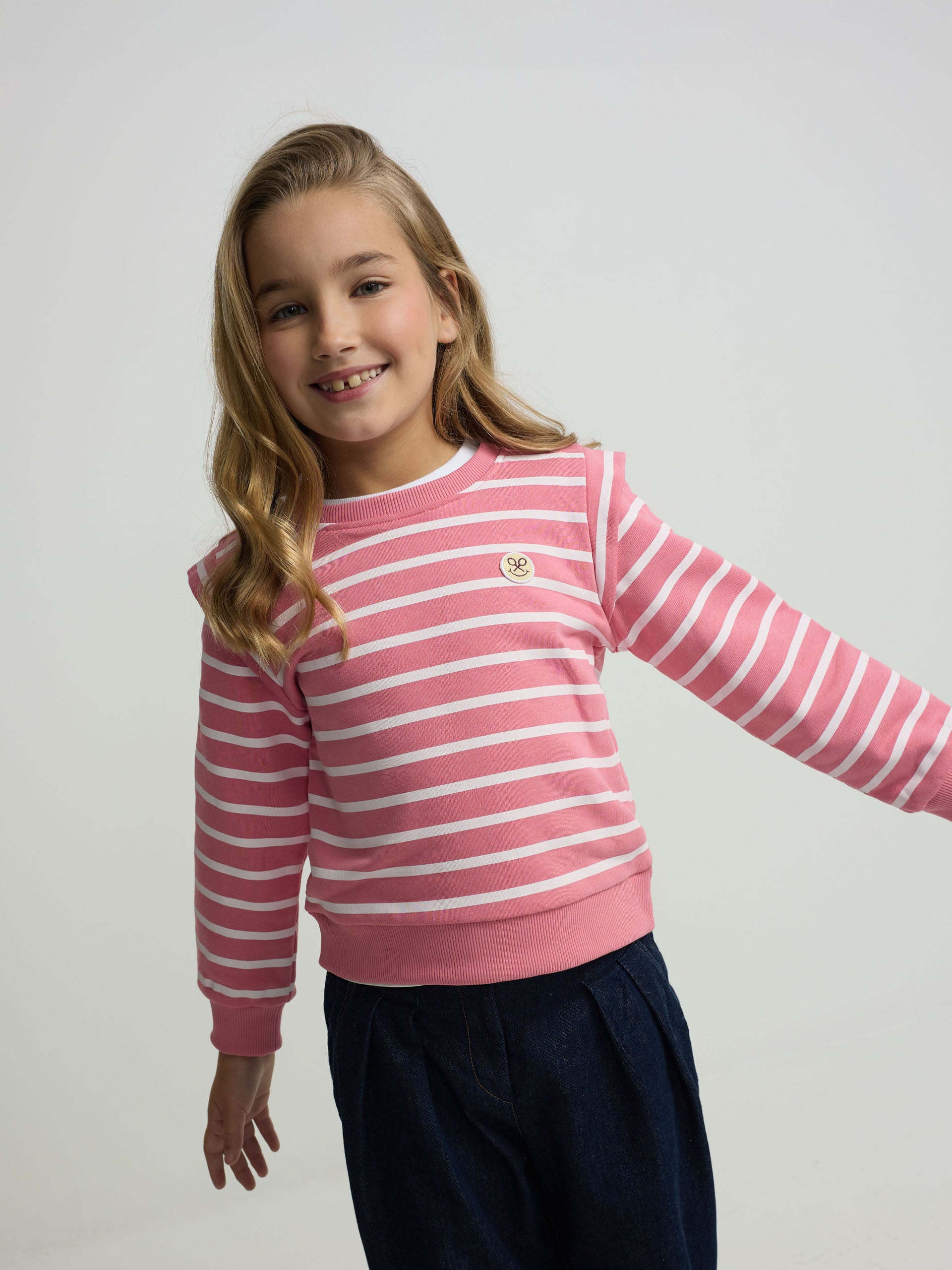 Sweatshirt girl ombreiras riscas rosas