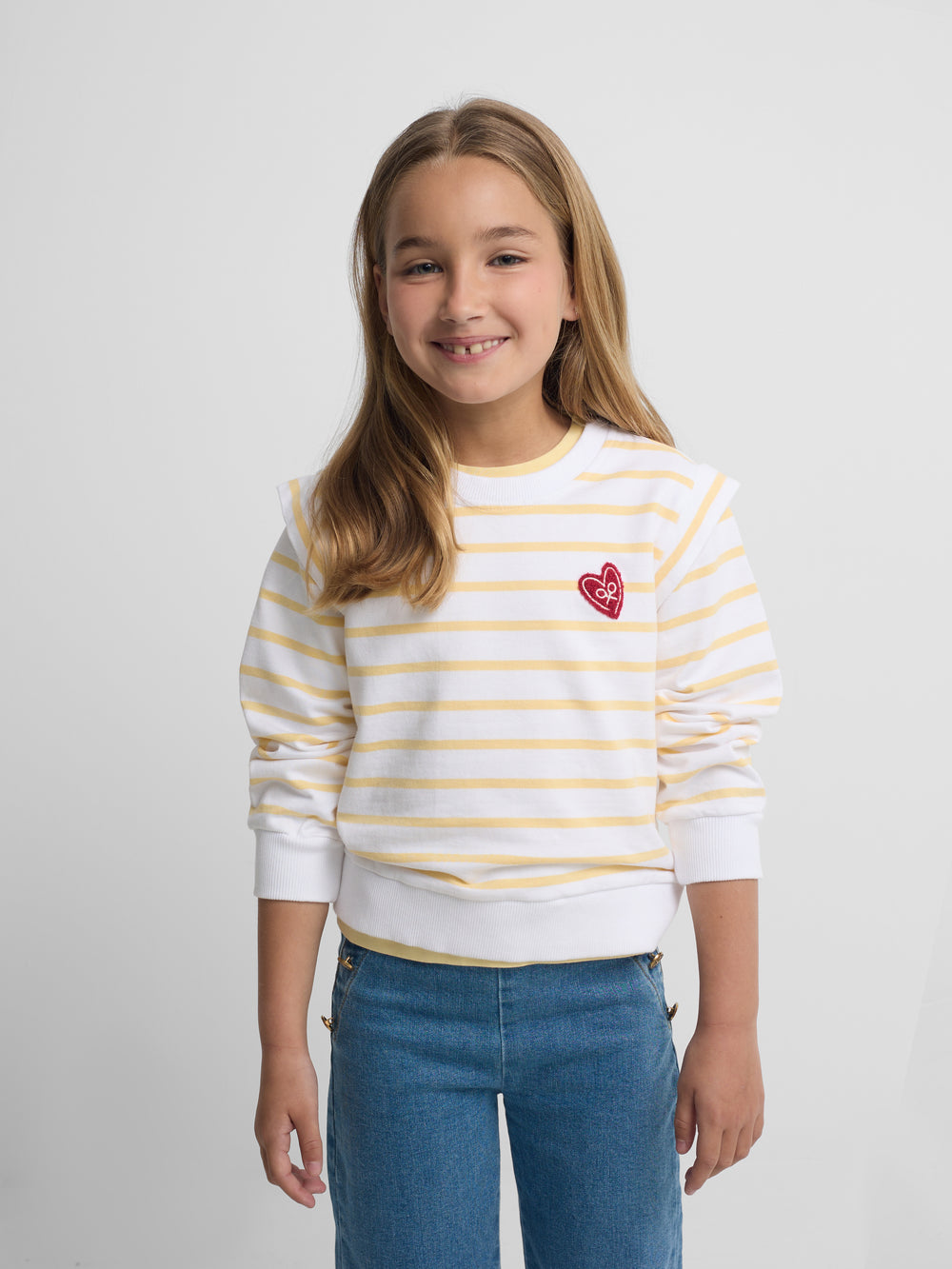 Sudadera girl hombreras amarillo y crudo