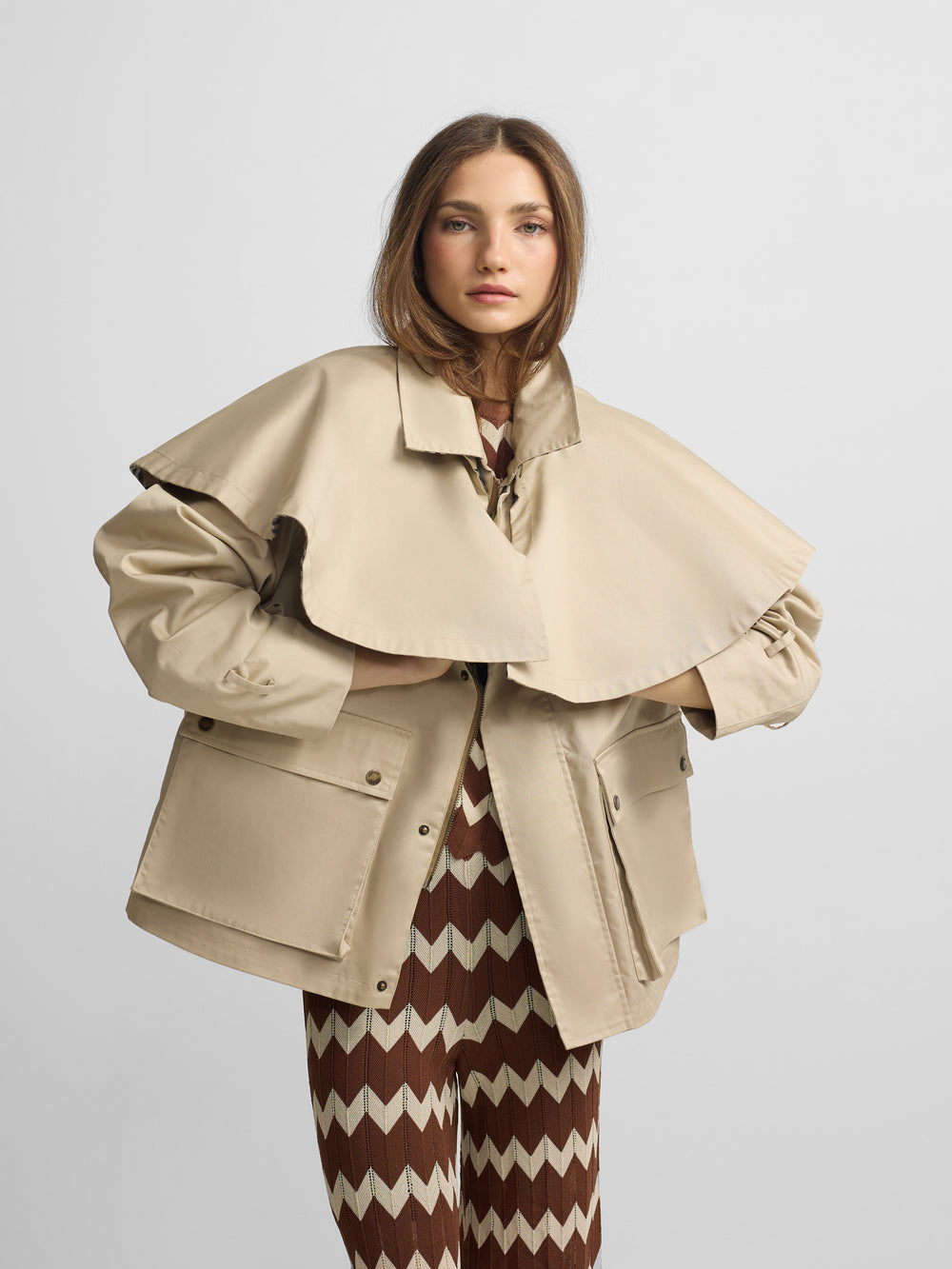 Short brown cape parka
