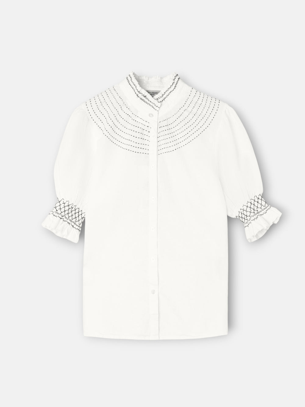 Camisa fruncida manga corta lino blanca