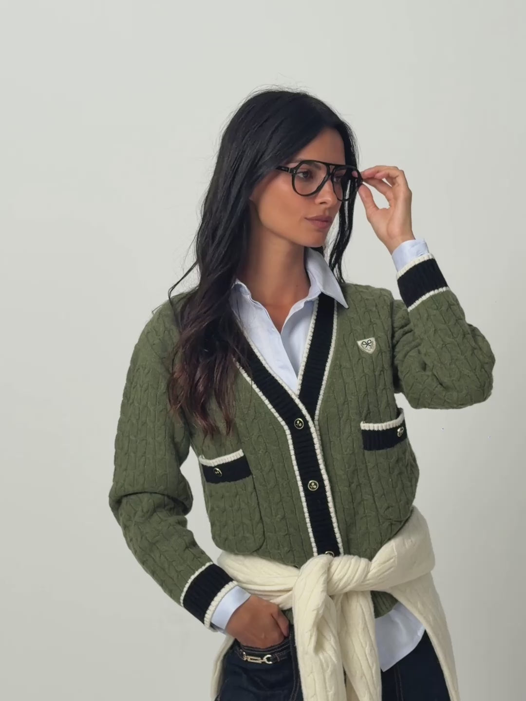 Cardigan college emblema verde
