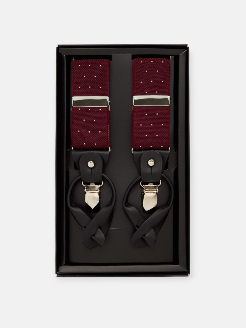 Silbon burgundy polka dot suspenders